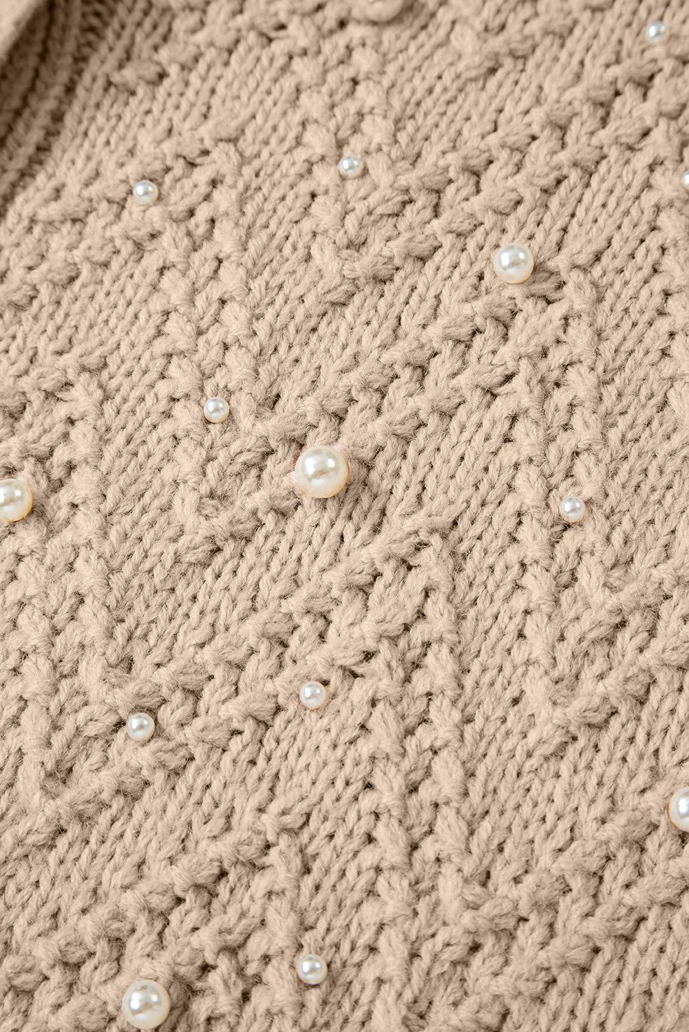 Pearl Embellished Buttoned V-Neck Knit Cardigan