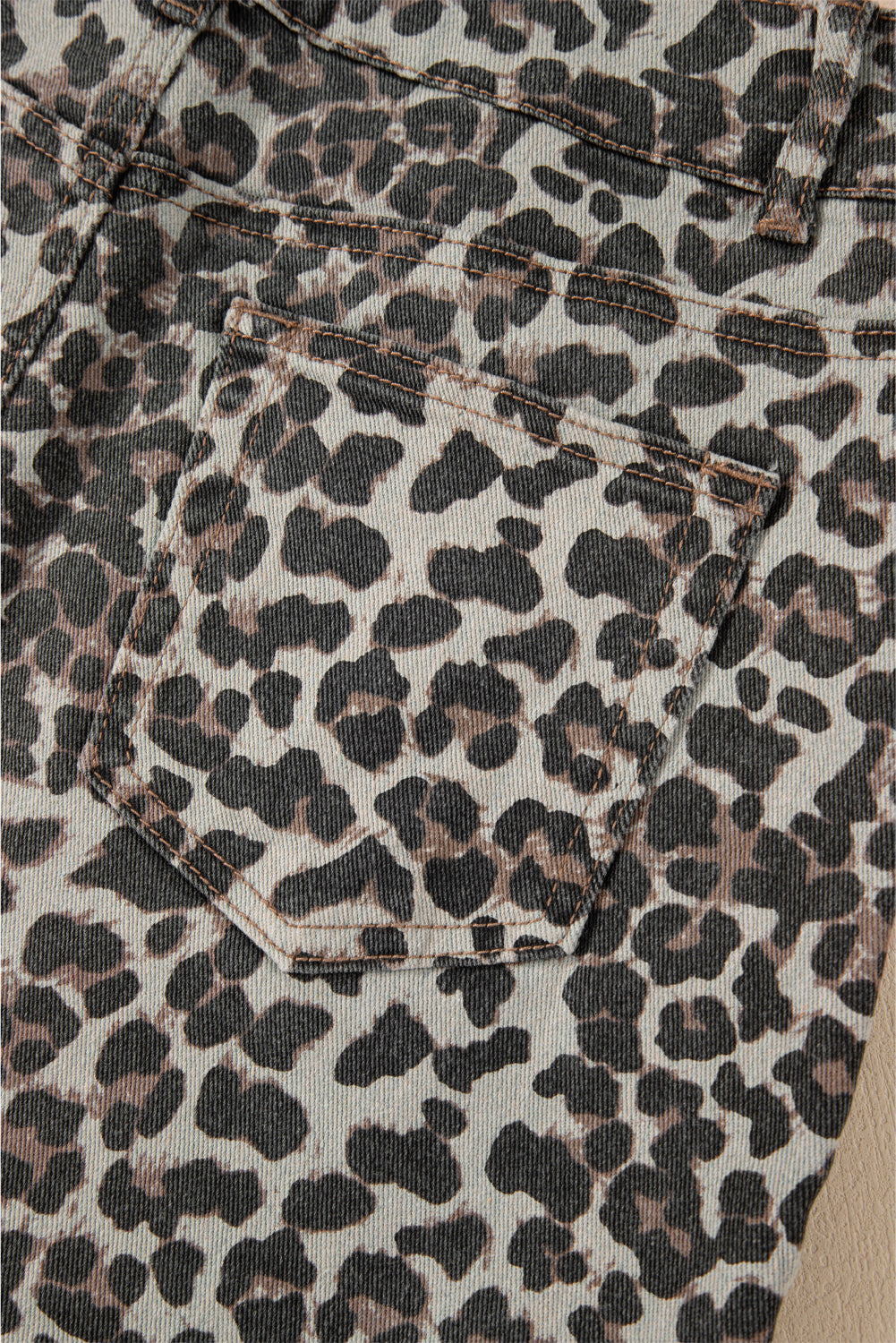 Khaki Leopard Denim Mini Skirt eAura