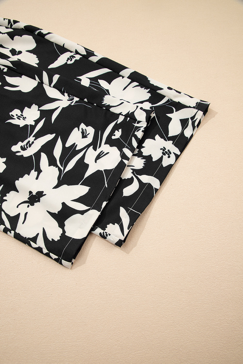 Black Floral Print Smocked High Waist Wide Leg Trousers BB Fashion Outlet