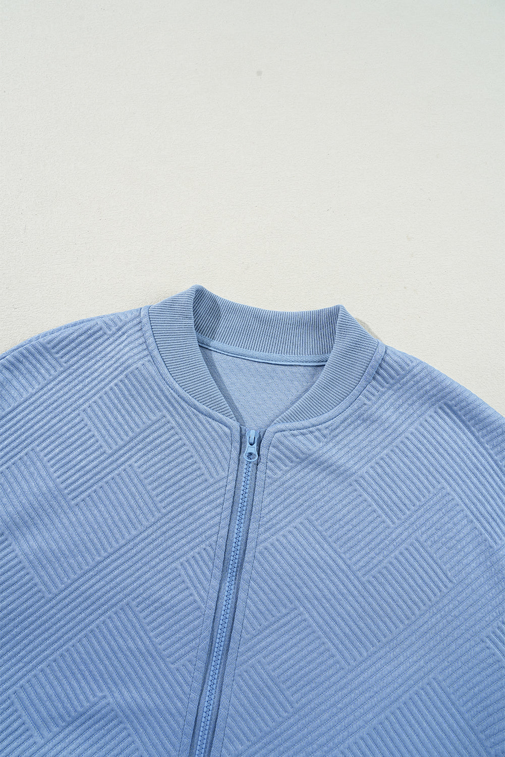 Myosotis Solid Textured Stand Neck Zipper Bomber Jacket - eAura