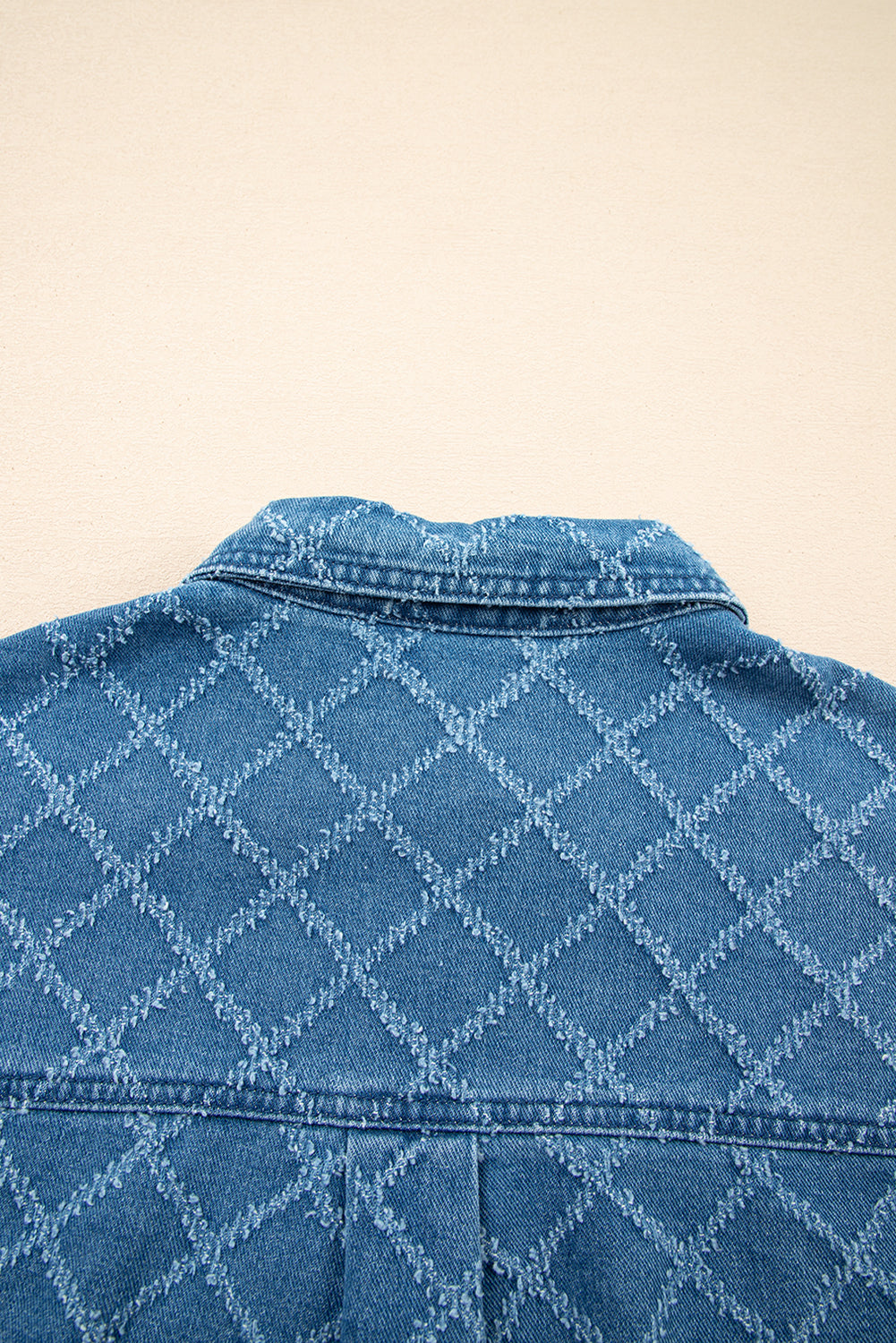 Dusk Blue Checkered Textured Short Sleeve Patched Pocket Denim Shirt eAura