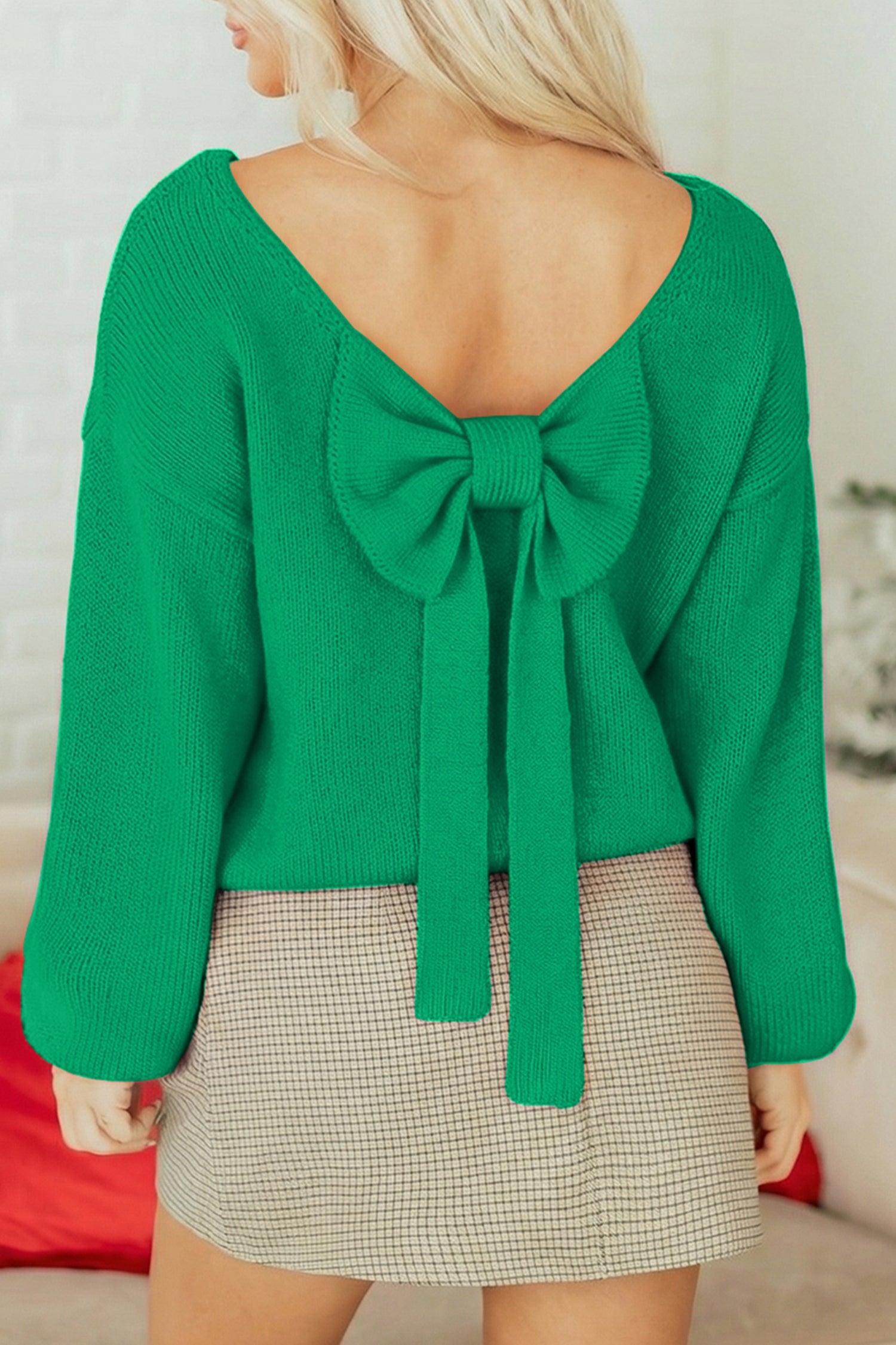 Bow Backless Bubble Sleeve Sweater - Sweaters & Cardigans/Sweaters