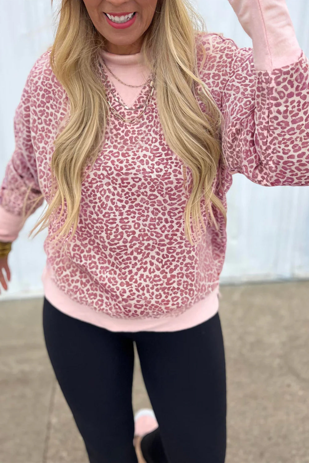 Leopard Print Patchwork Crew Neck Sweatshirt