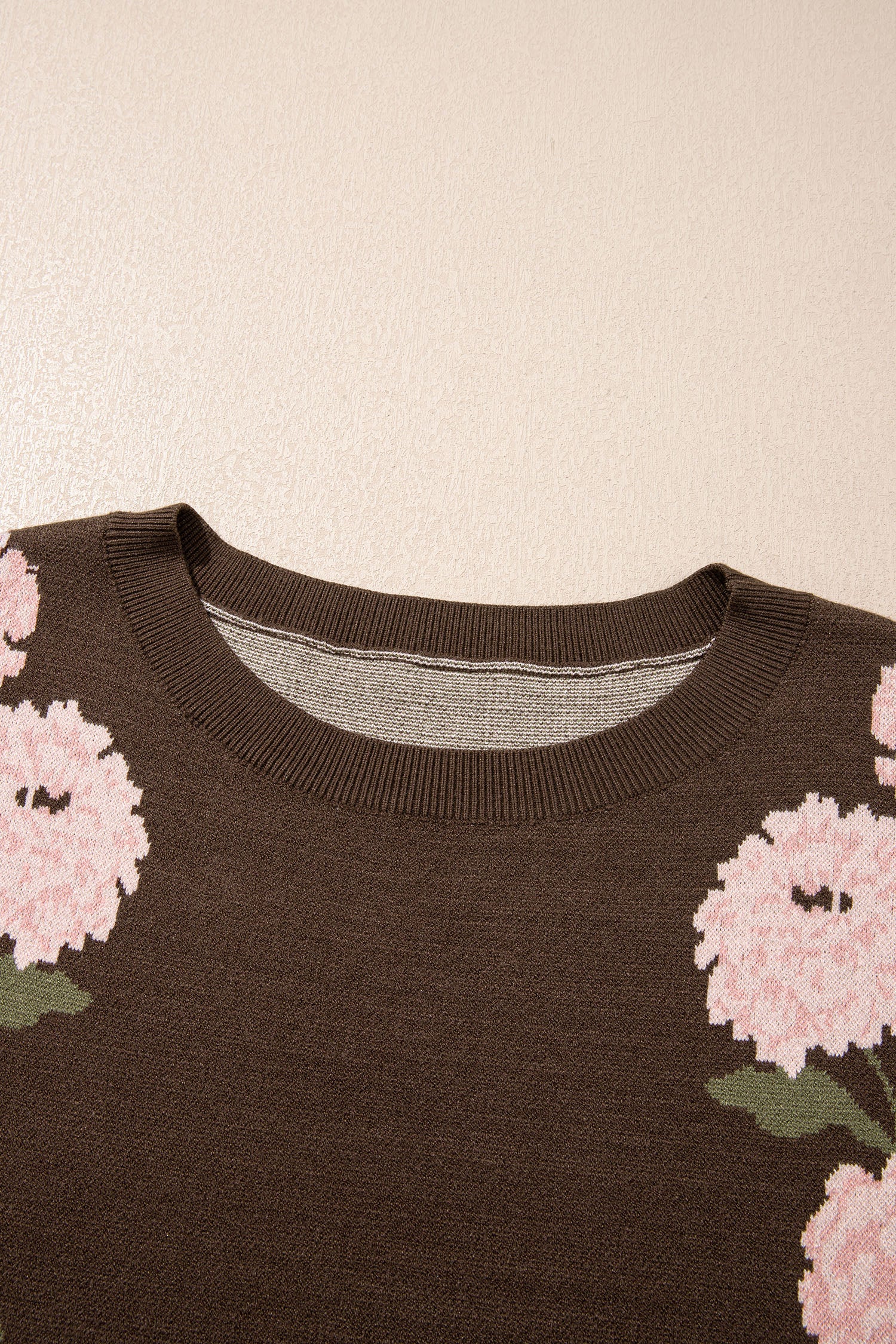 Floral Print Drop Shoulder Relaxed Pullover Sweater – Dark Brown