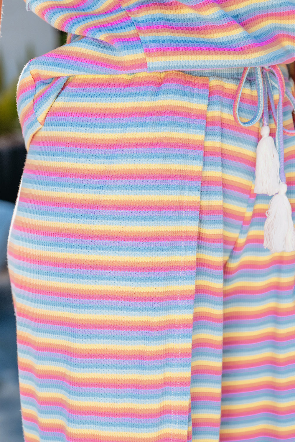 Pink Stripe Rainbow Tee Tasseled String Wide Leg Trousers Co-ord eAura