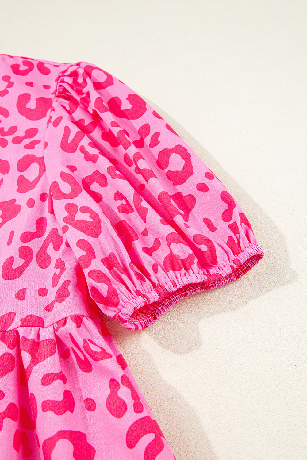 Rose Leopard Puff Sleeve Tie Front High Waist Mini Dress eAura