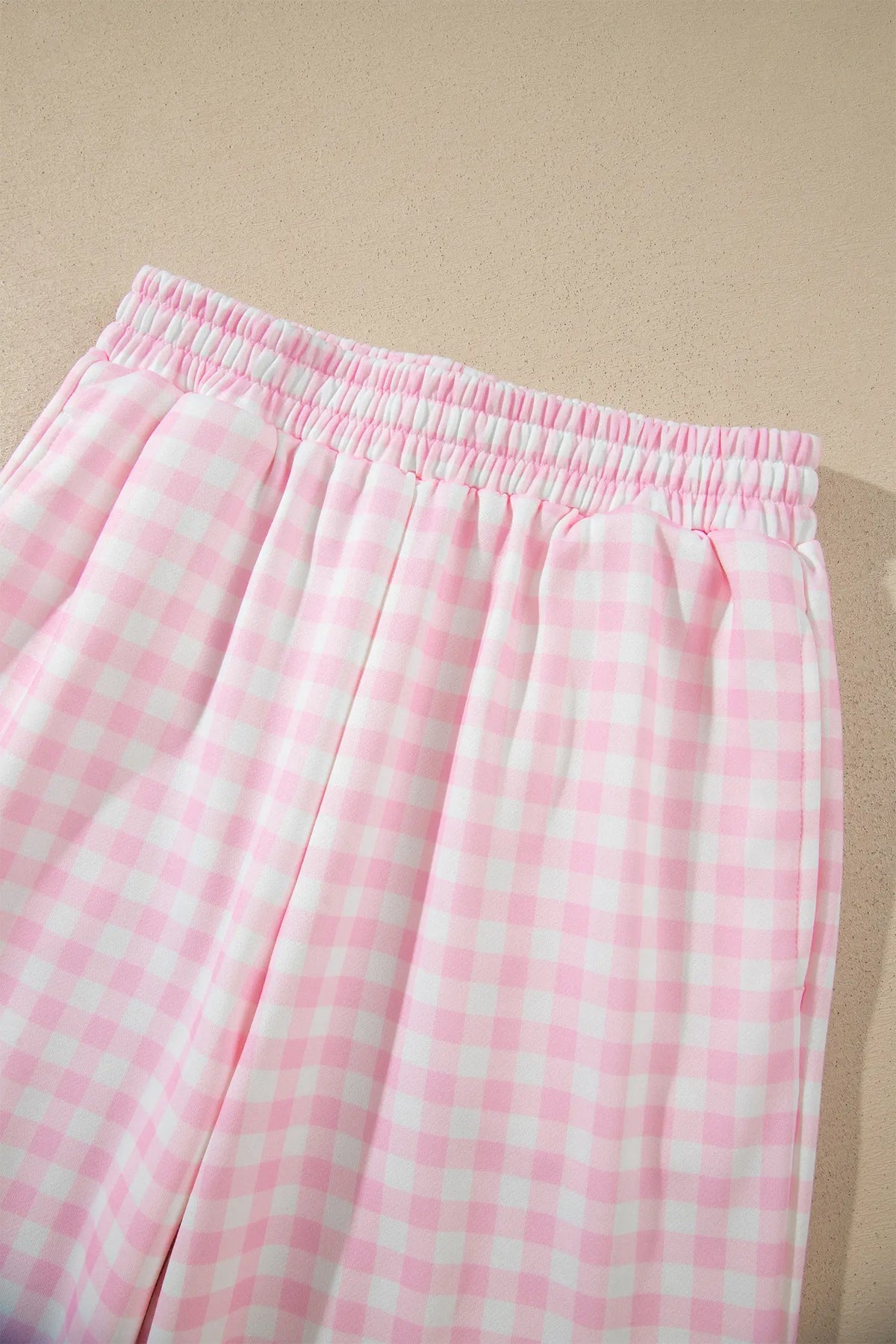 Plaid Long Sleeve Two Piece Pant Set – Pink