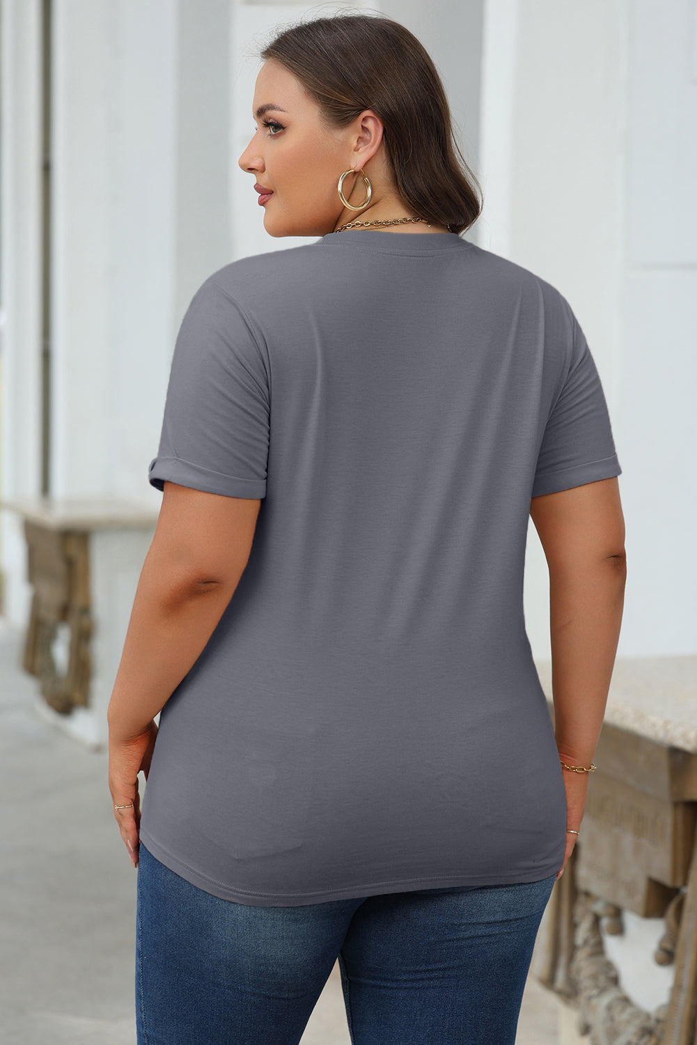 Casual Plain Crew Neck Tee T-Shirt