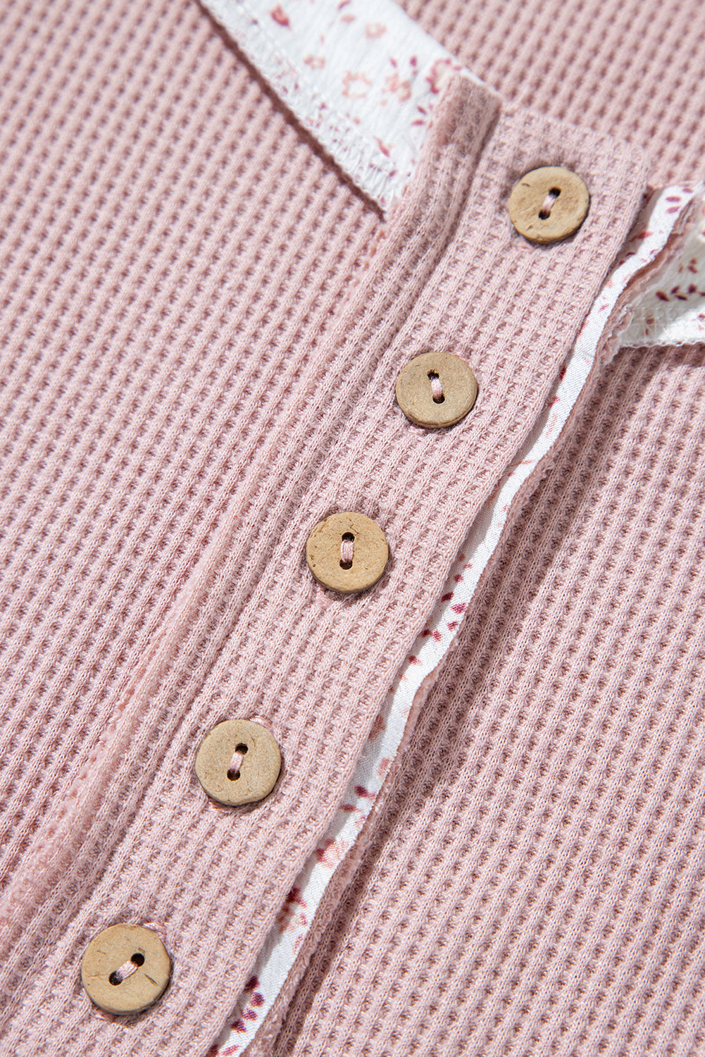 Pink Waffle Floral Patchwork Exposed Seam Detail Short Sleeve Top eAura