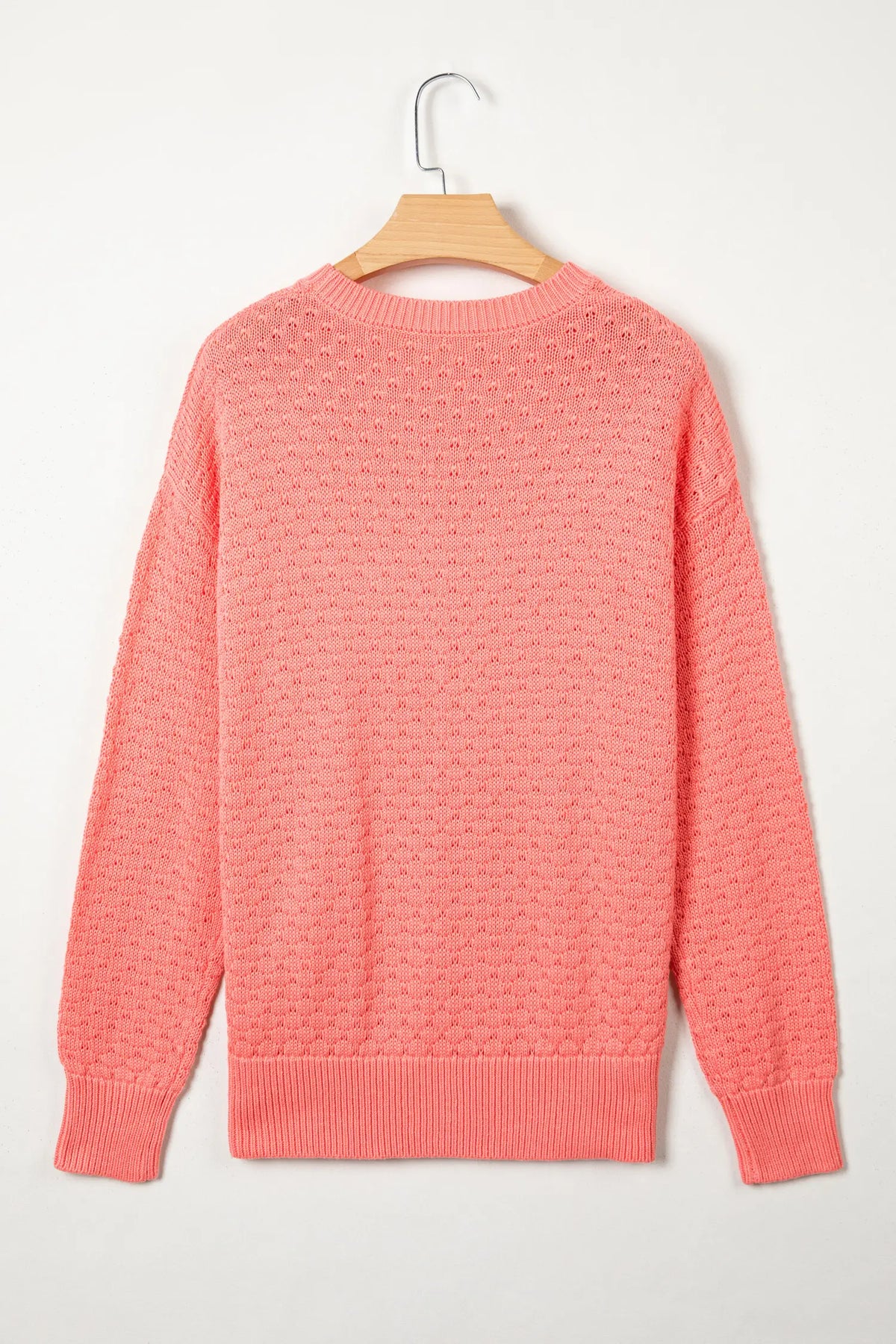 Breathable Patterned Knit Drop Shoulder Pullover Sweater – Coral Paradise