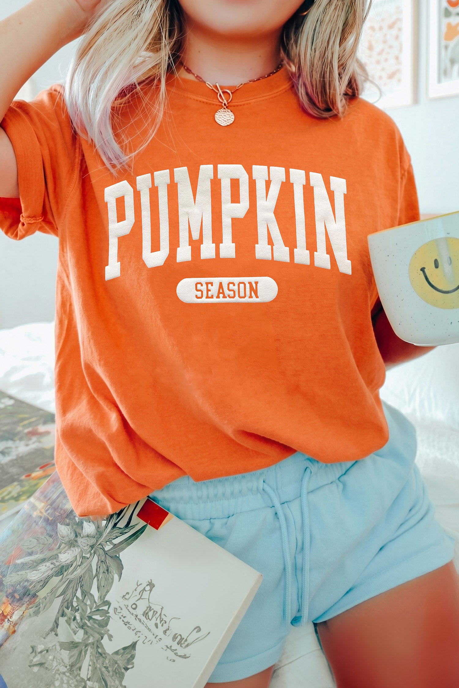 PUMPKIN SEASON Letter Print Relaxed T Shirt – Orange
