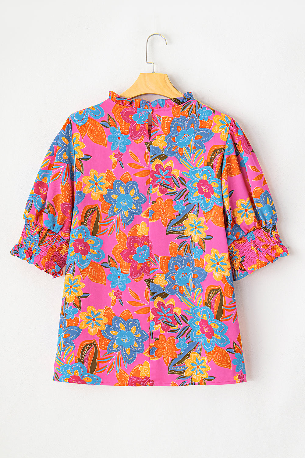 Rose Plus Floral Print Frilly Neck Puff Sleeve Blouse BB Fashion Outlet