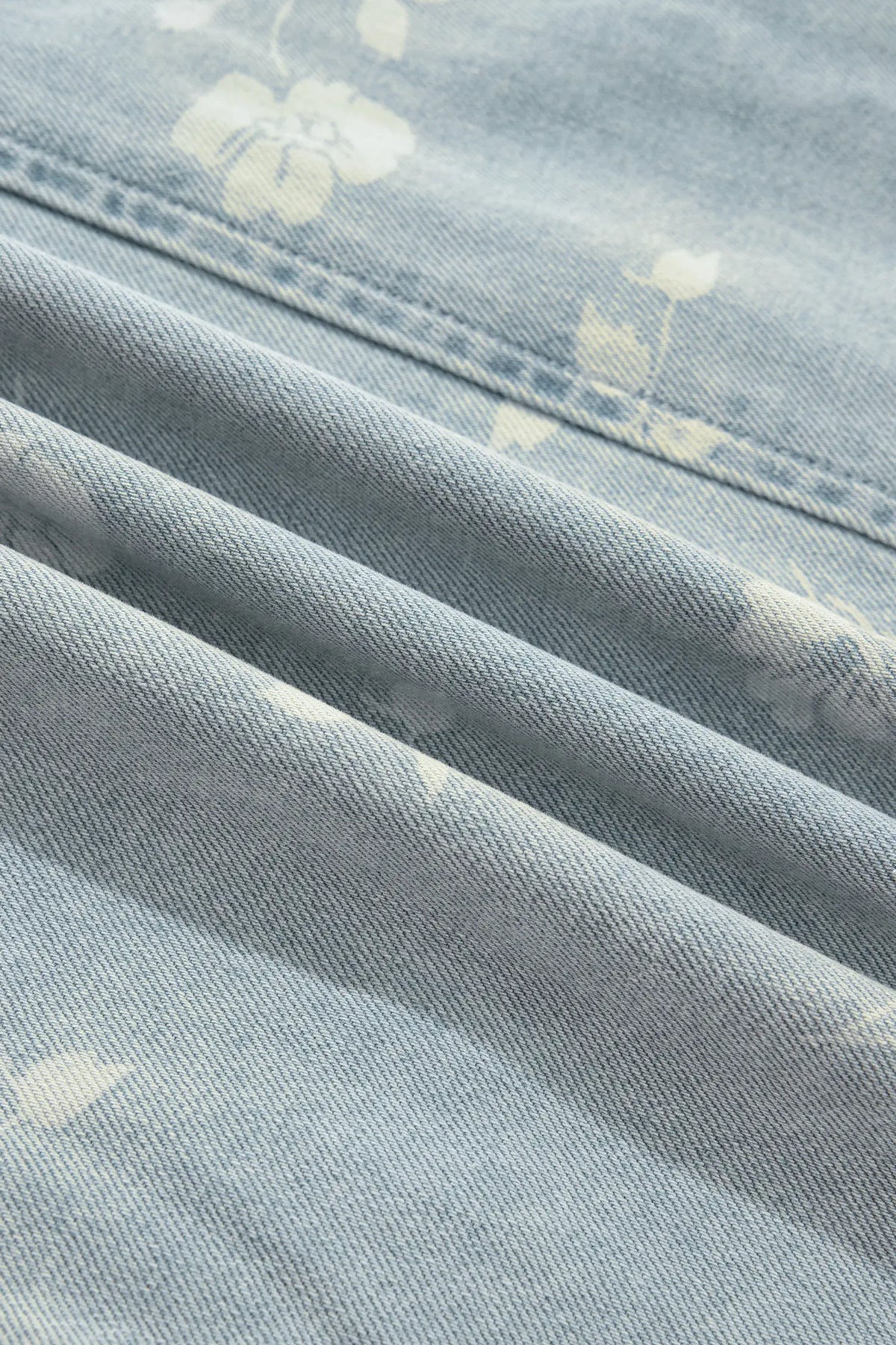 Sky Blue Retro Wash Denim Floral Print Overall Mini Dress – Light Blue