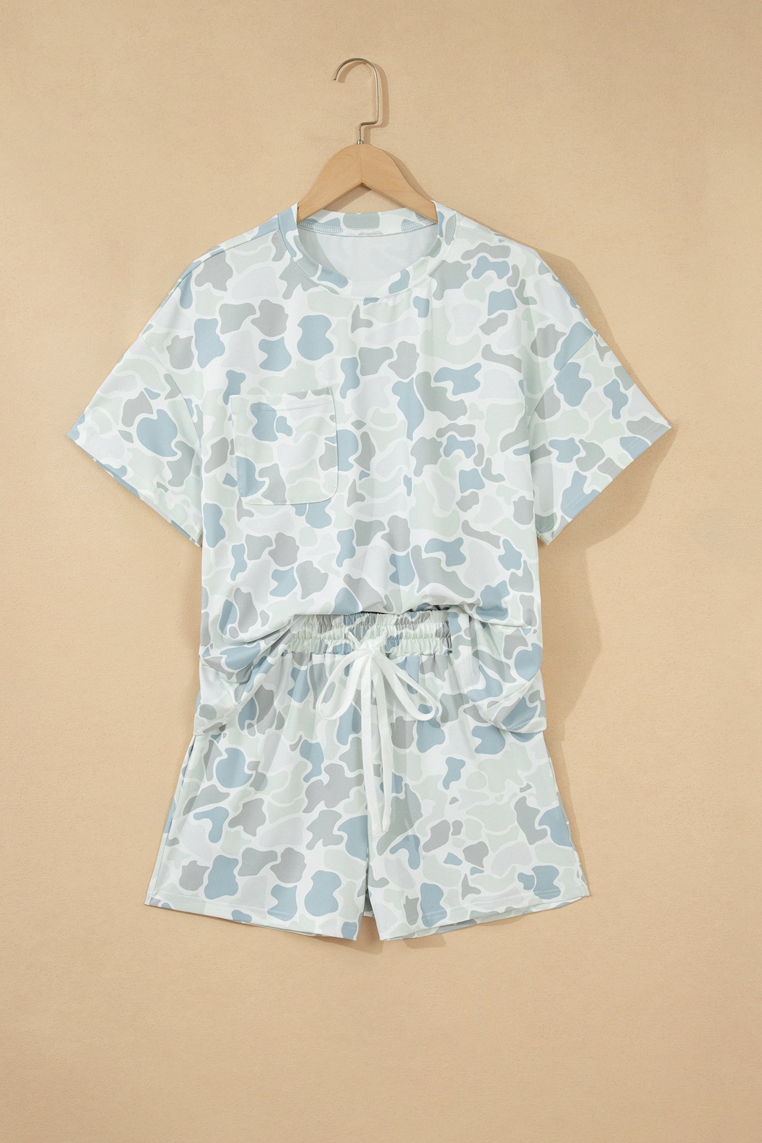 Camouflage Print Casual Tee Drawstring Short Set – Multicolour