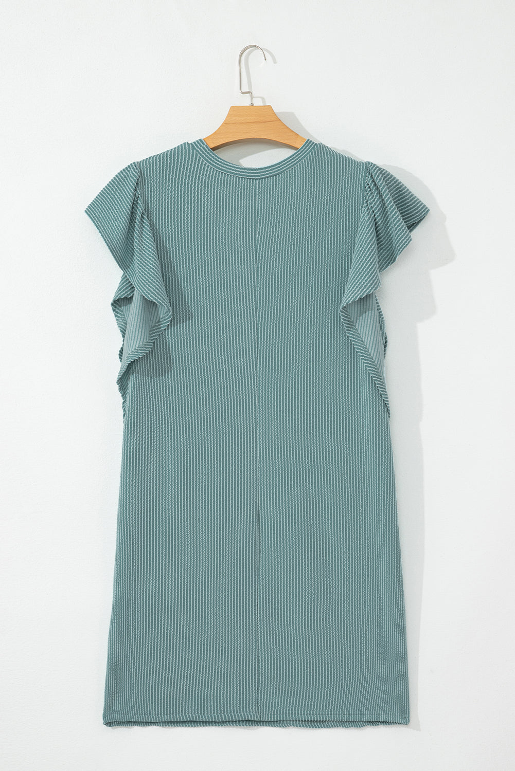 Canton Ribbed Ruffle Sleeve Crew Neck Shift Dress eAura