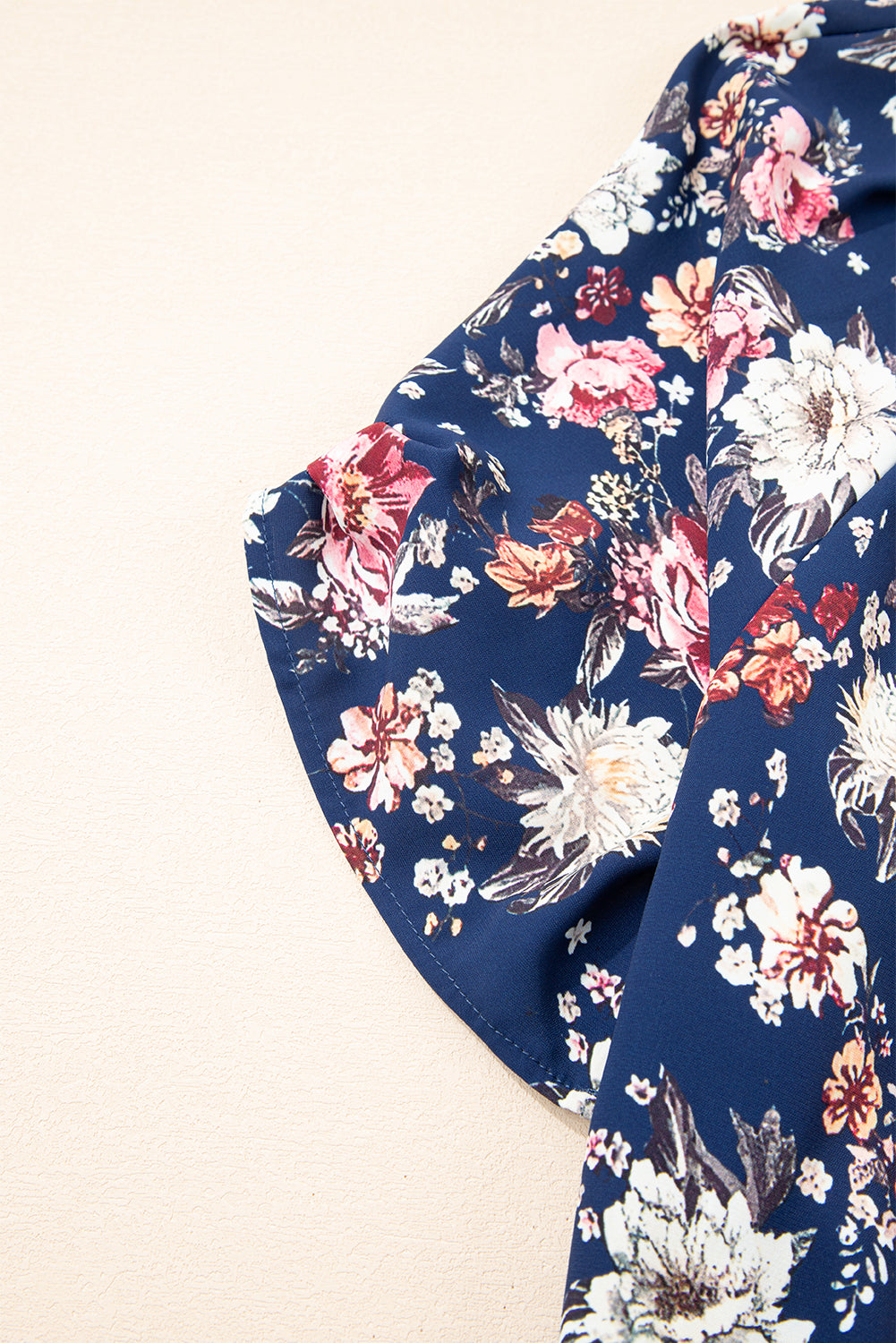 Blue Floral Short Sleeve Scoop Neck Casual Blouse eAura