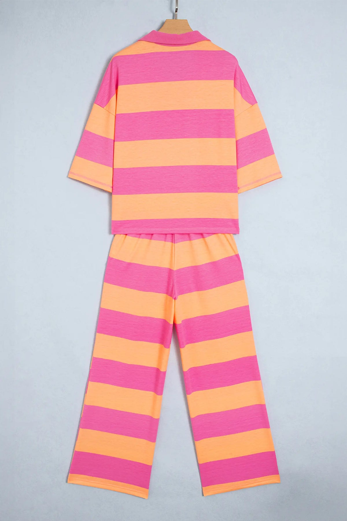 Colourblock Half Sleeve Top Casual Loose Pants 2pcs Set – Orange Stripe