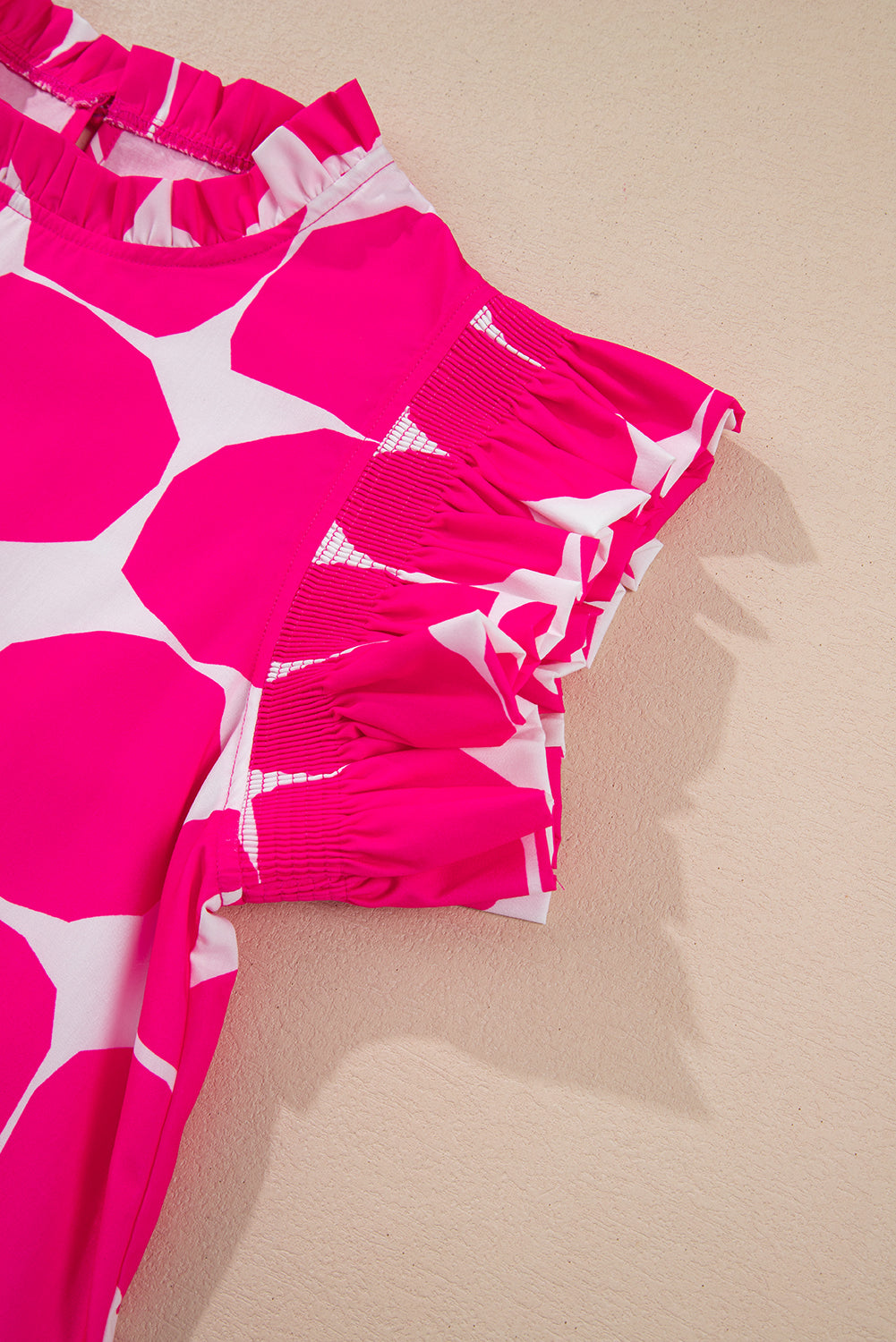 Rose Bubblegum Pattern Frilled Collar Flutter Sleeve Top eAura