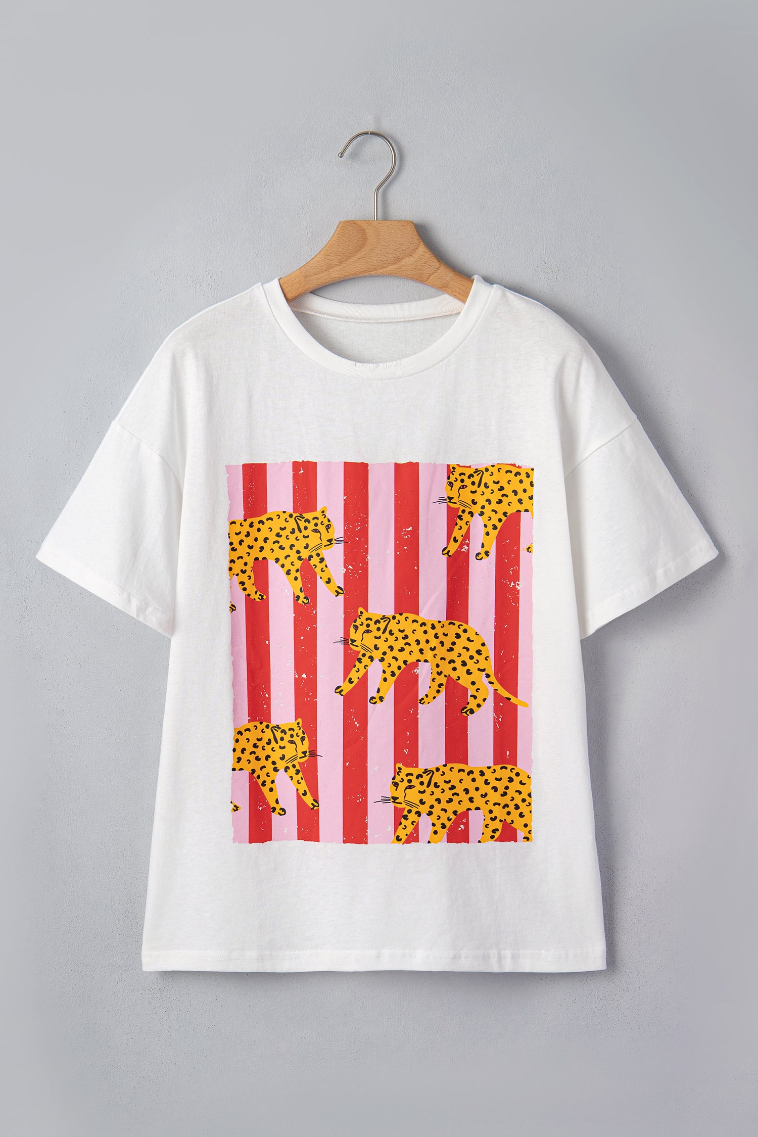Cheetah Striped Print Retro Fashion Graphic Tee – Dark Grey
