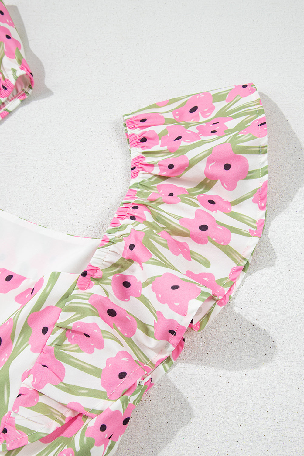 Pink Floral Print Square Neck Ruffled Strap Maxi Dress eAura
