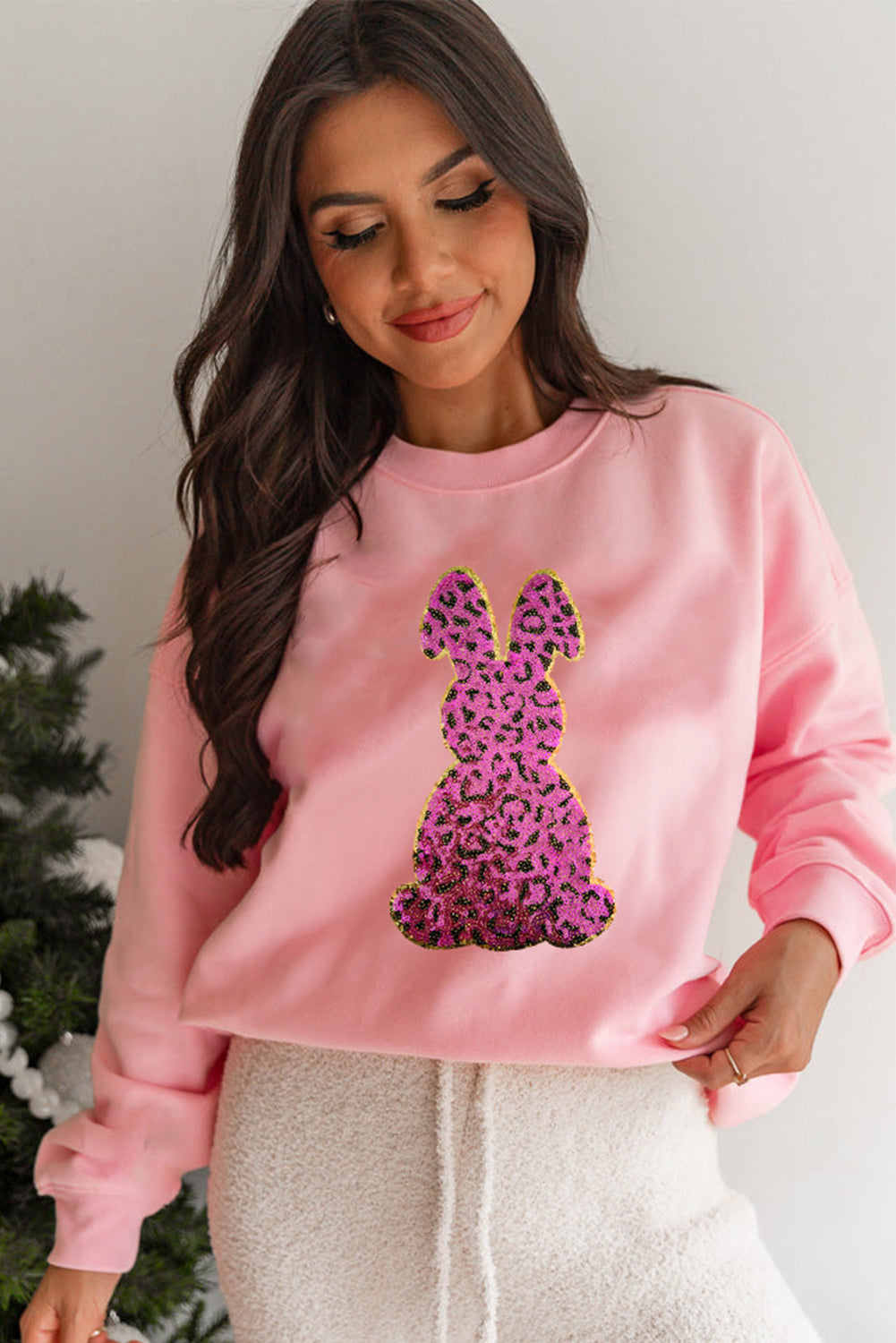 Pink Cheetah Easter Rabbit Graphic Sweatshirt eAura