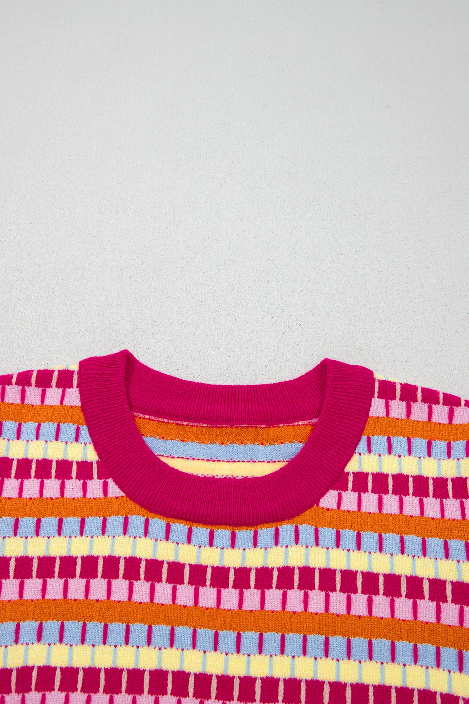 Abstract Striped Knit Short Sleeve Sweater