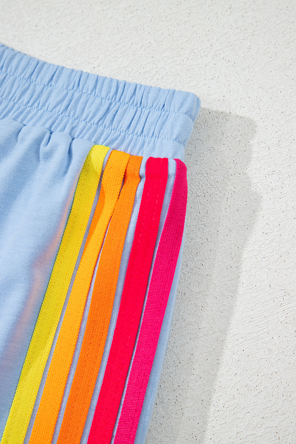 Beau Blue Colour Block Stripes Elastic High Waist Active Shorts eAura