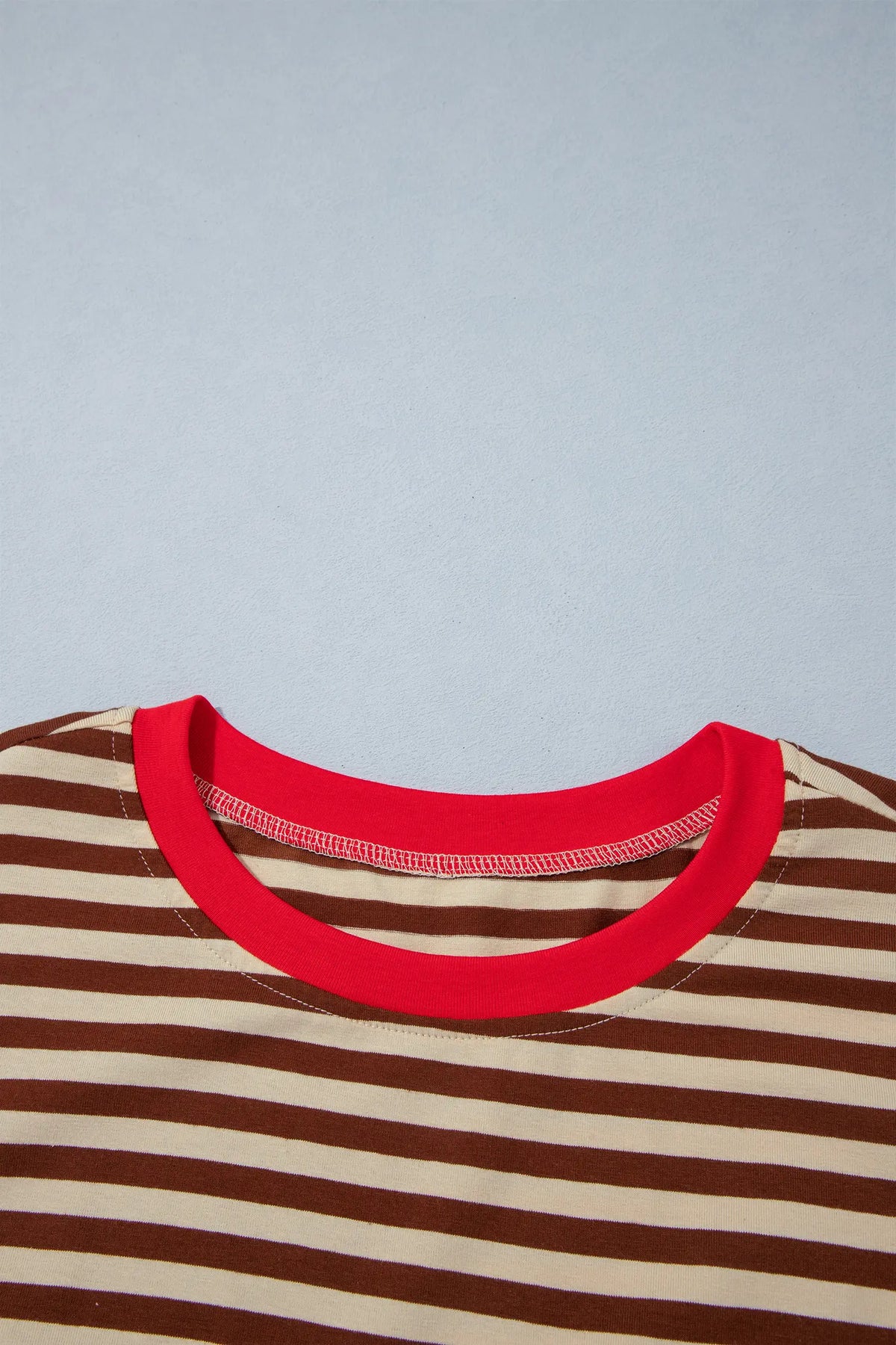 Striped Colourblock Cuffs Round Neck Long Sleeve Shift Dress – Brown Stripe