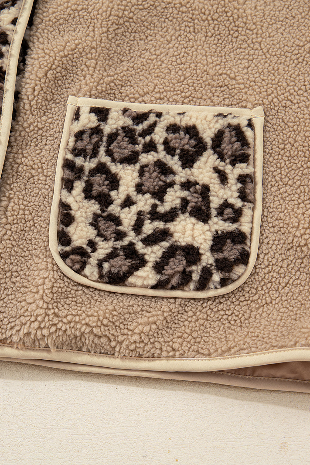 Casual Leopard Print Accent Plush Jacket with Pockets - eAura