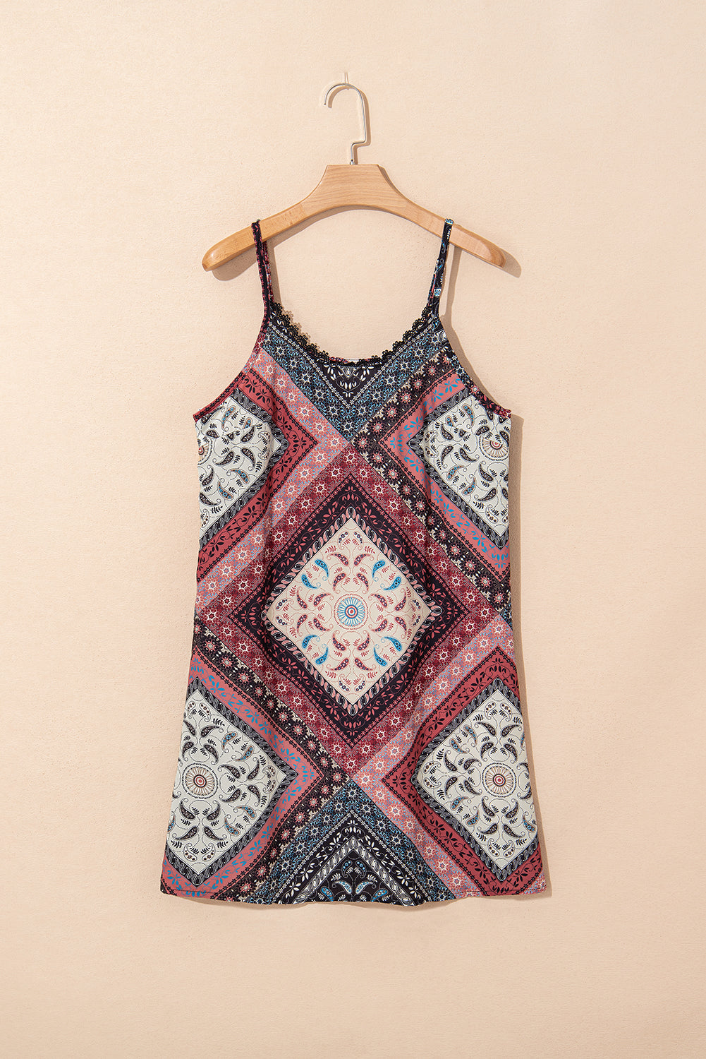 Geometric Paisley Print Sleeveless Slip Mini Dress eAura