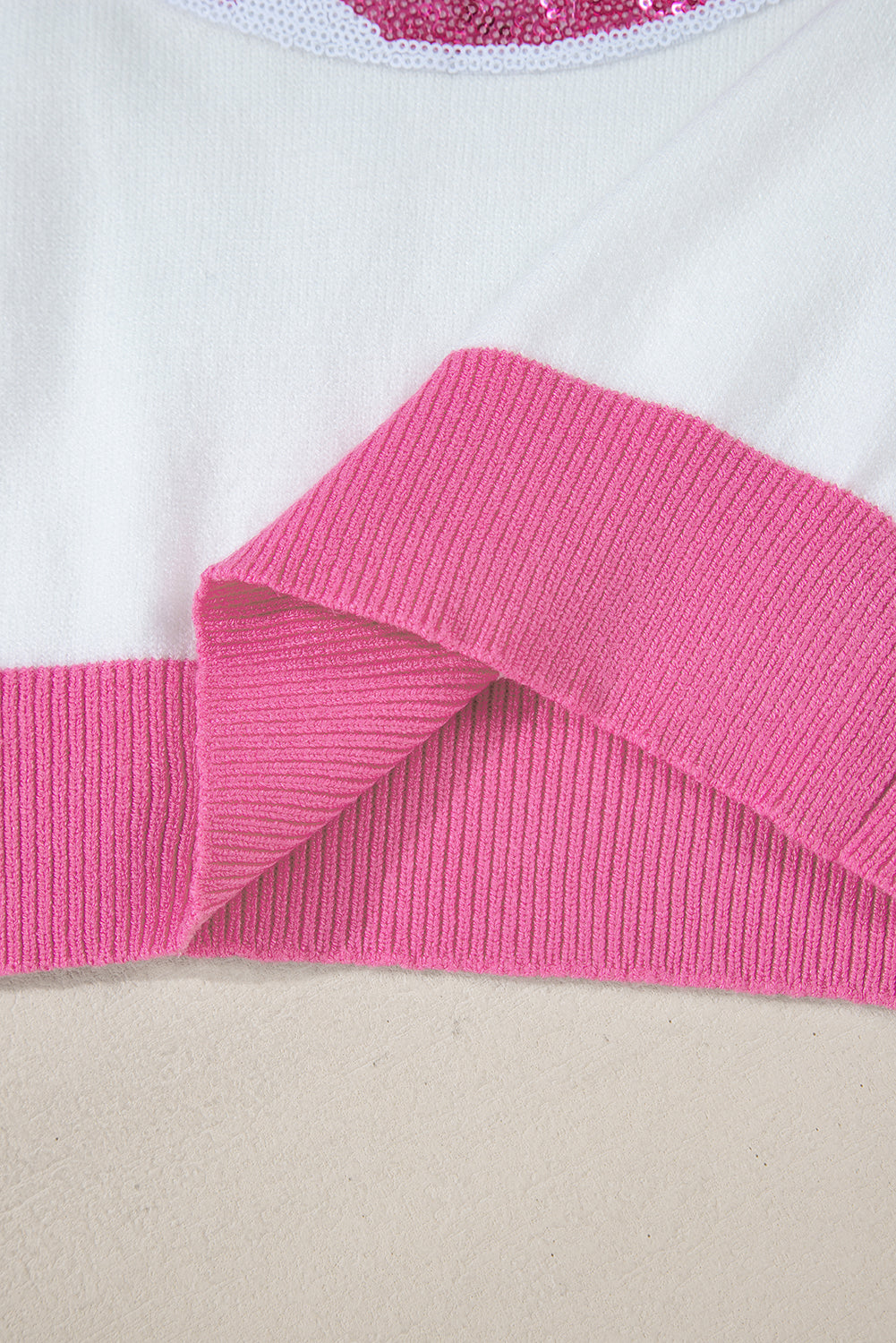 Red Sequin Rugby Colour Block Puff Short Sleeve Sweater eAura