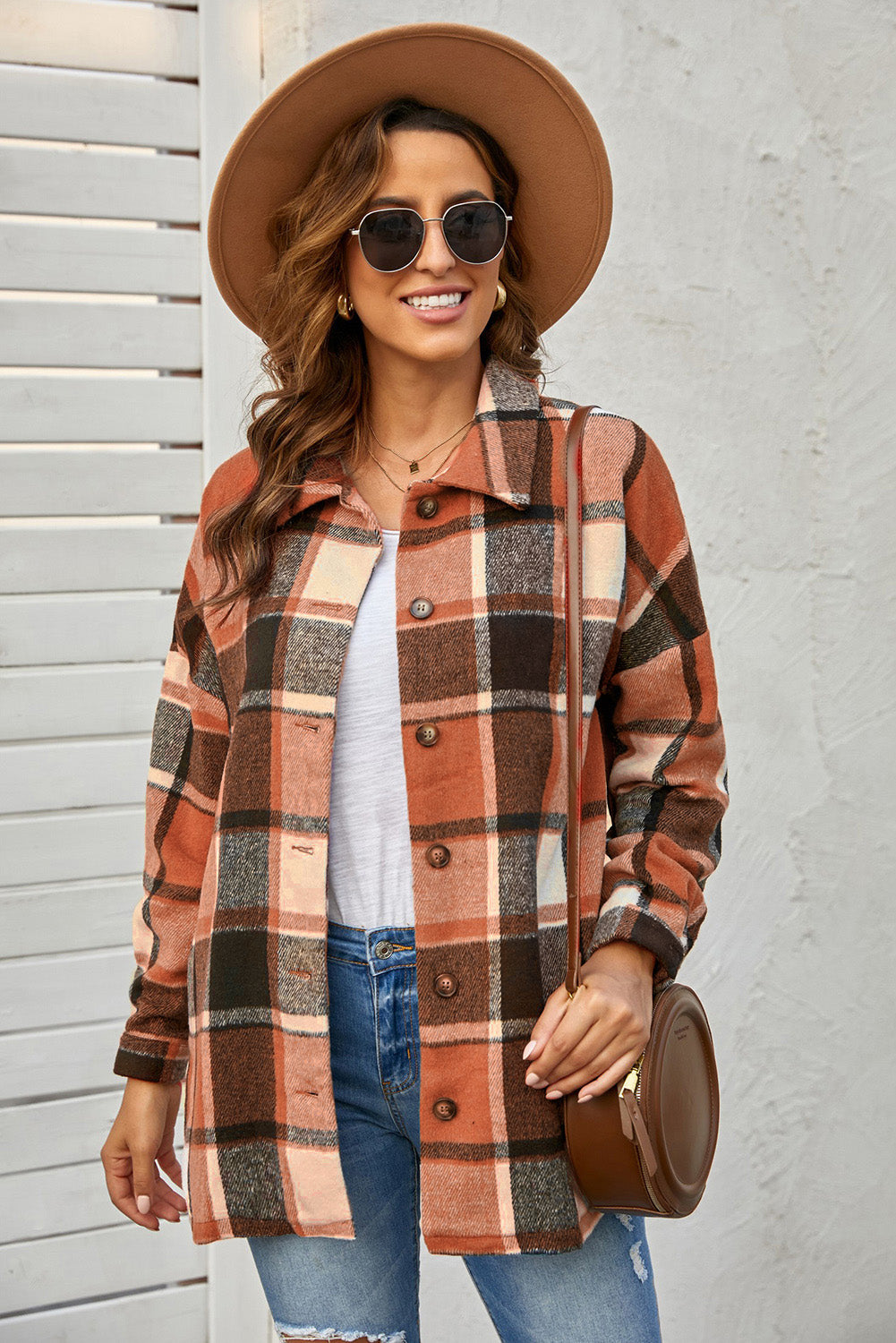 Plaid Print Buttoned Shirt Jacket Beagle Boutique Fashion Outlet