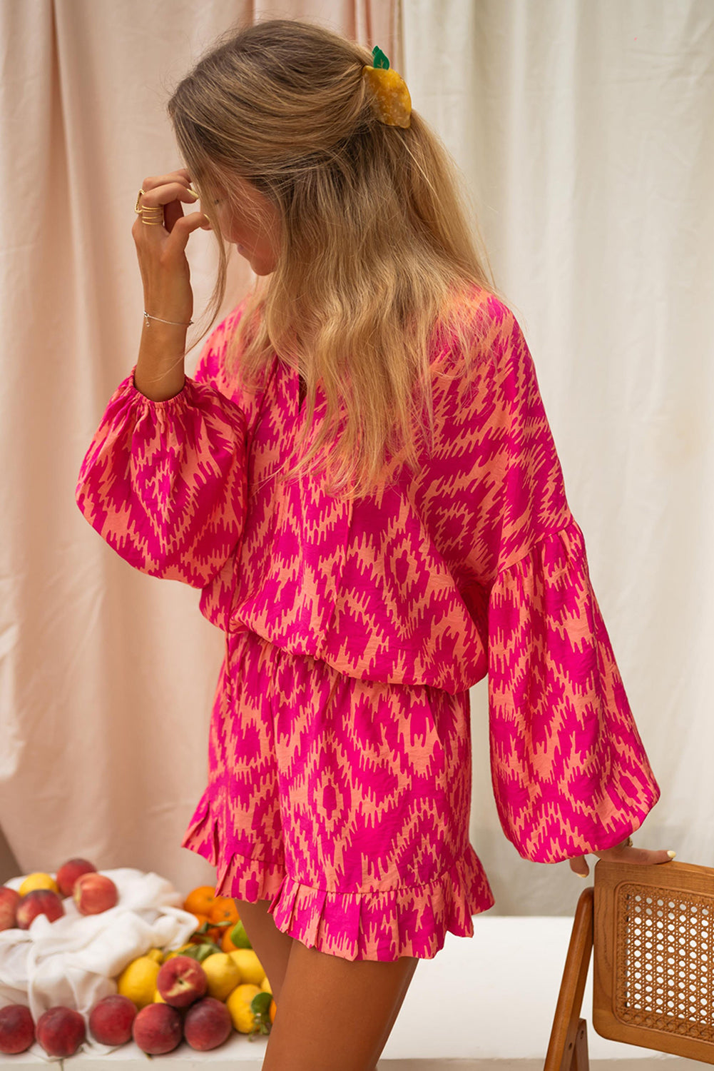 Rose Western Aztec Geometric Print Top and Ruffled Shorts Set BB Fashion Outlet