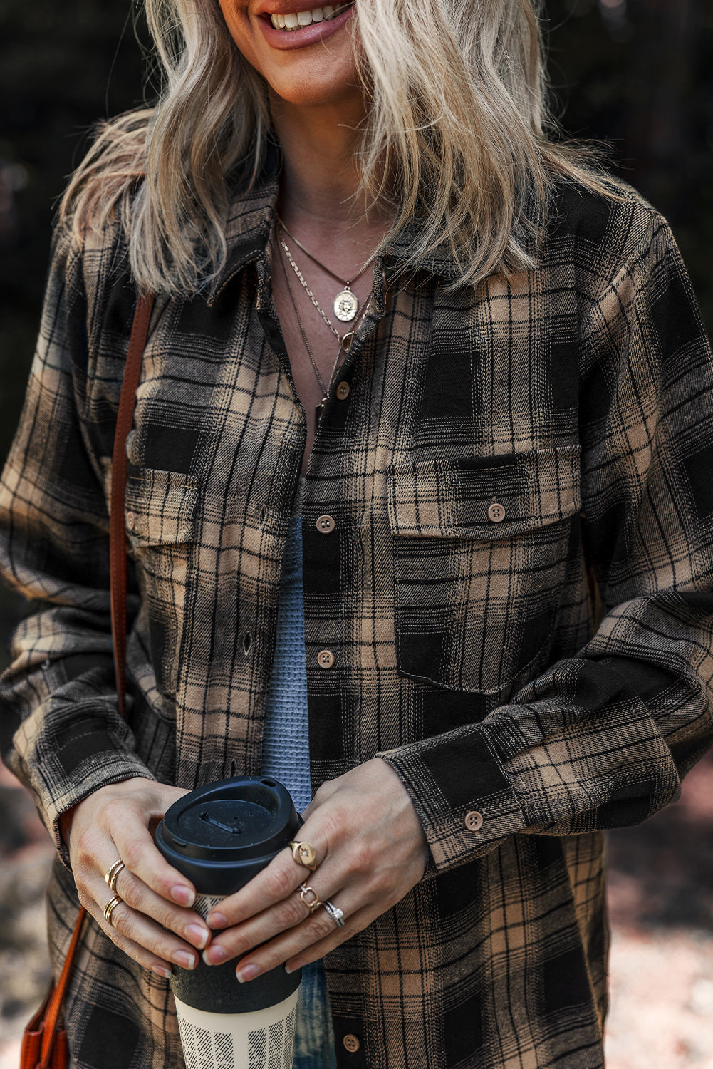 Multicolour Retro Plaid Double Flap Pocket Brushed Shacket eAura