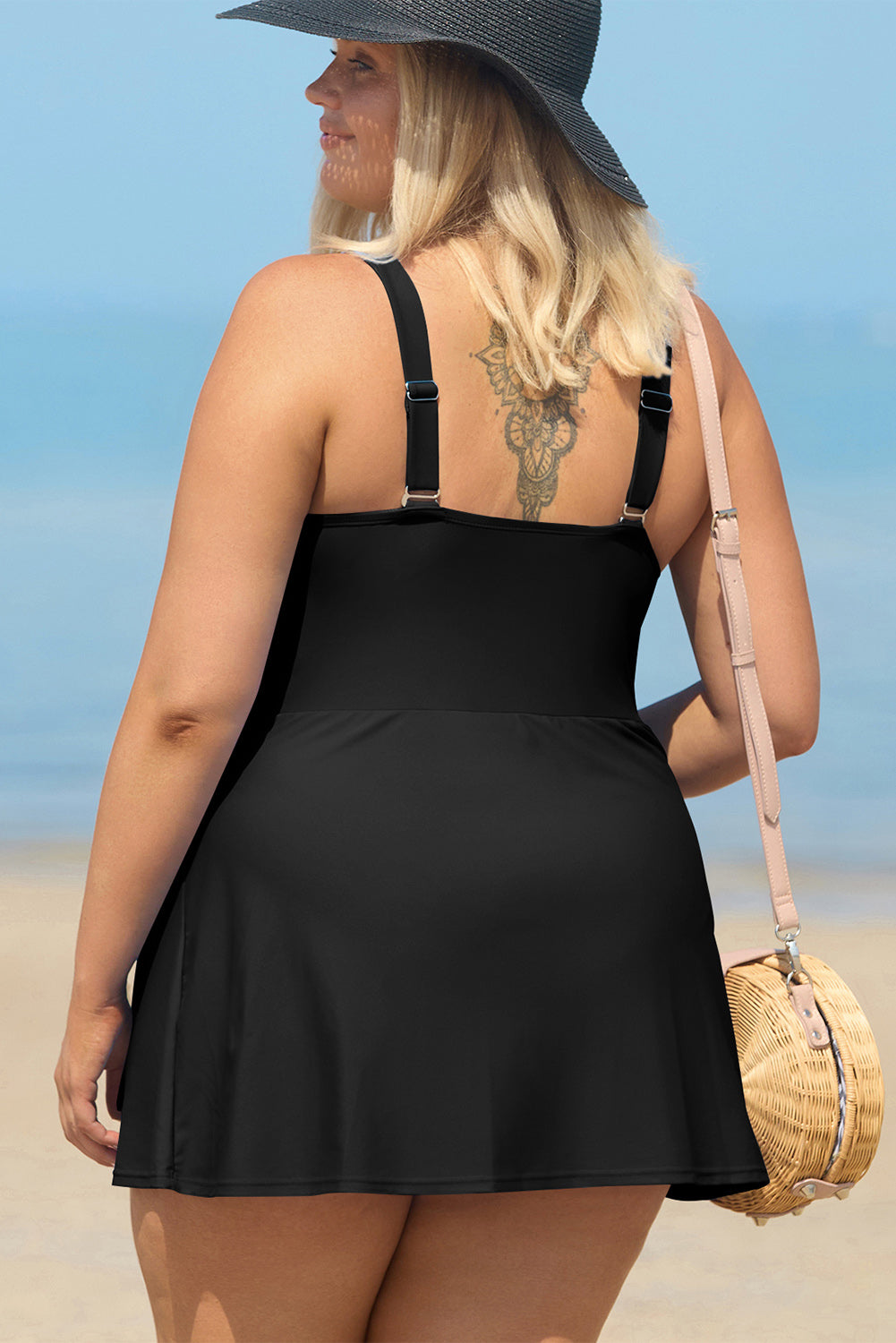Black Square Neck Knot Plus Size One Piece Swimsuit BB Fashion Outlet