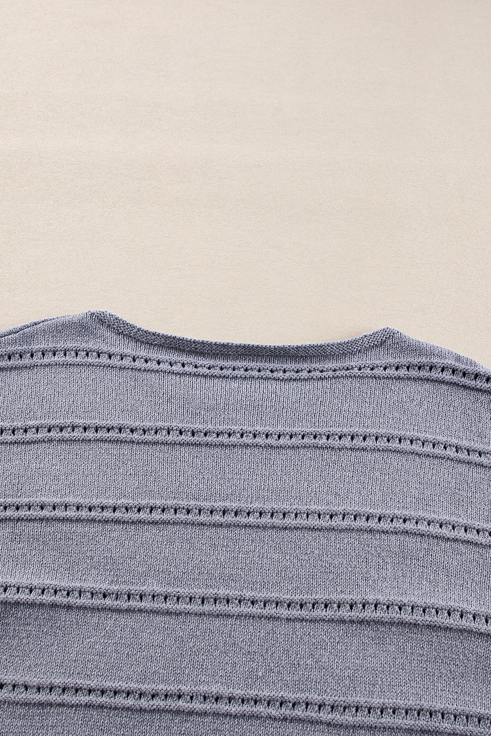 Pale Khaki Boat Neck Drop Shoulder Pointelle Knit Sweater eAura