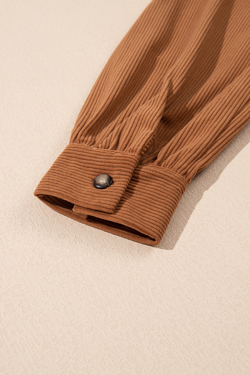 Cinnamon Corduroy Flap Pocket Button Up Round Hem Shacket eAura