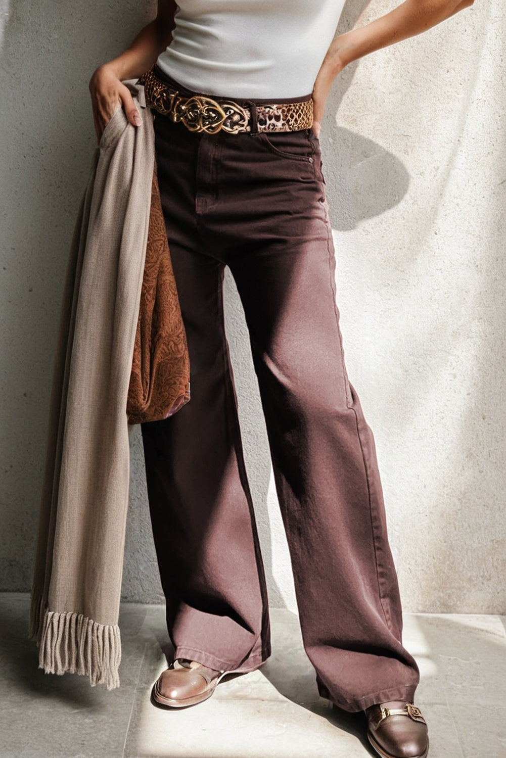 Loose Straight High Waist Solid Colour Jeans eAura