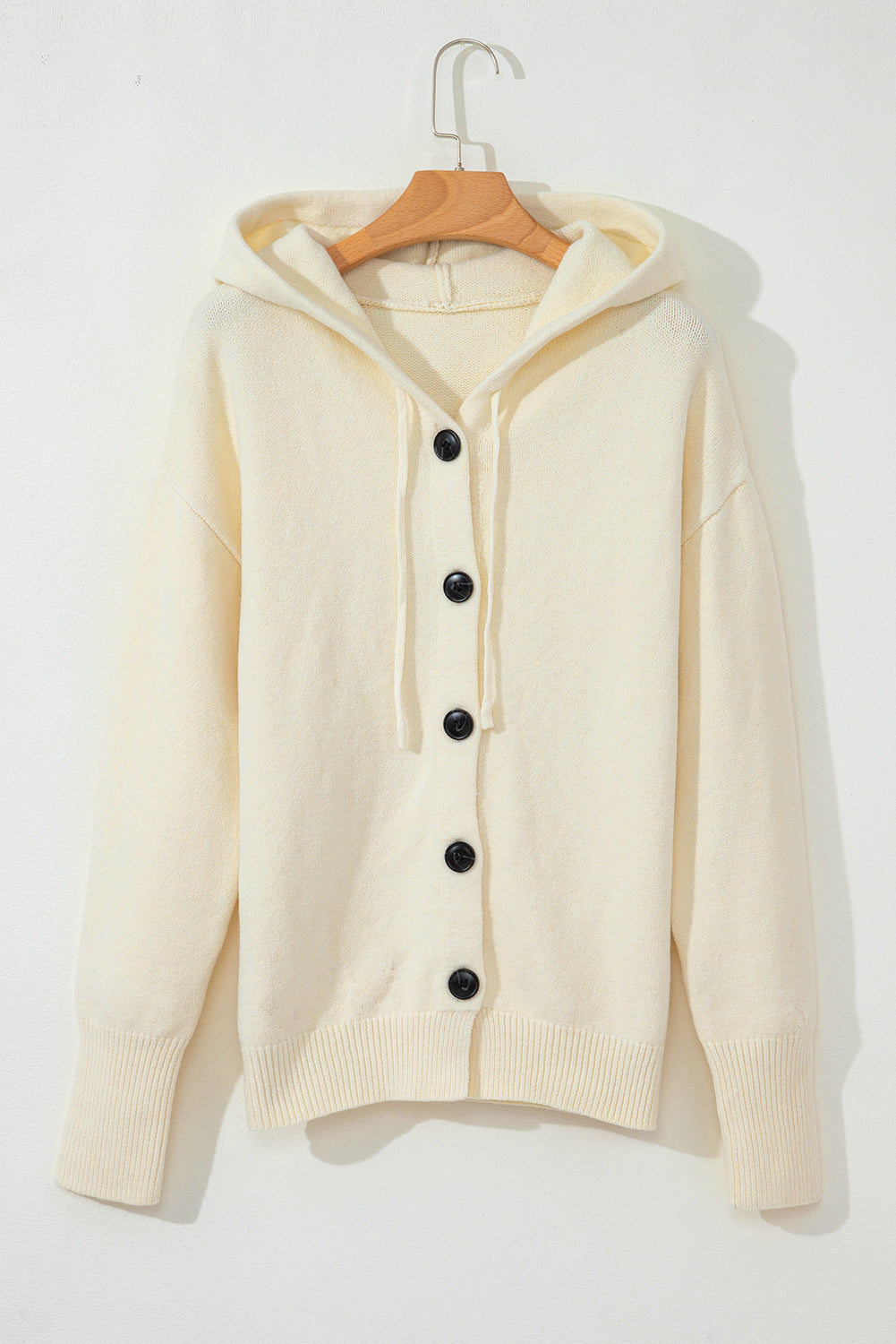 Medium Grey Drawstring Hooded Button Up Drop Shoulder Sweater Cardigan eAura