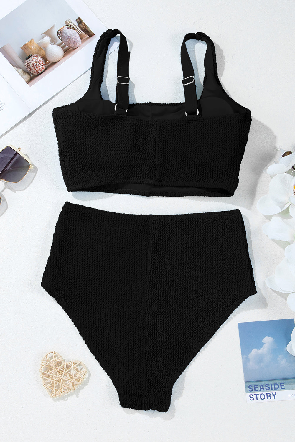 Corded Colorblock Square Neck High Waist Bikini Set