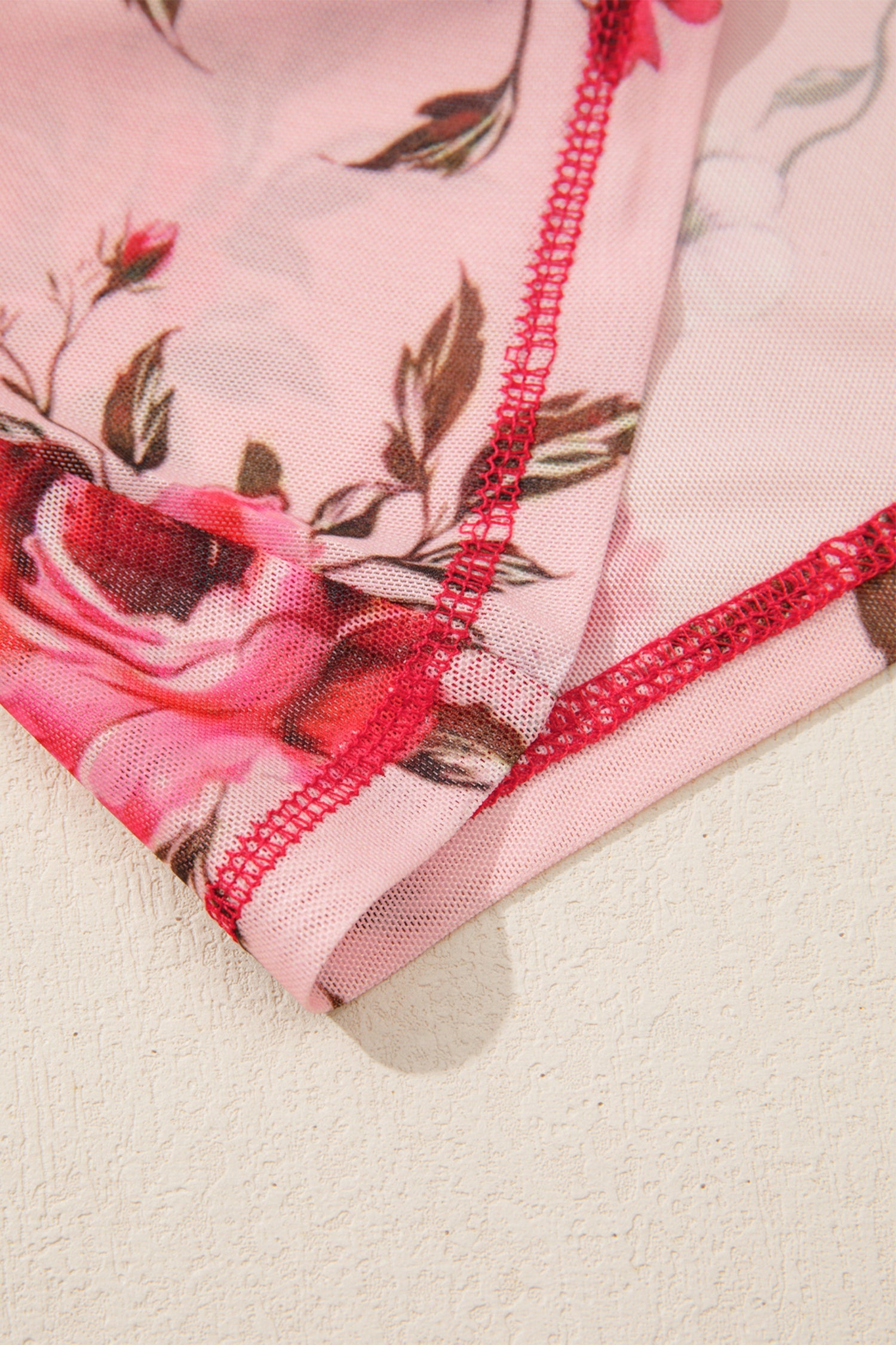 Floral Print Exposed Seam Detail Mesh Long Sleeve Top - eAura