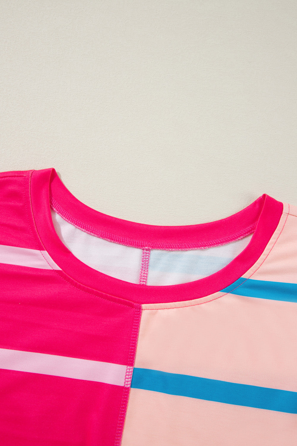 Rose Stripe Colour Block Crewneck Long Sleeve Plus Size T Shirt BB Fashion Outlet
