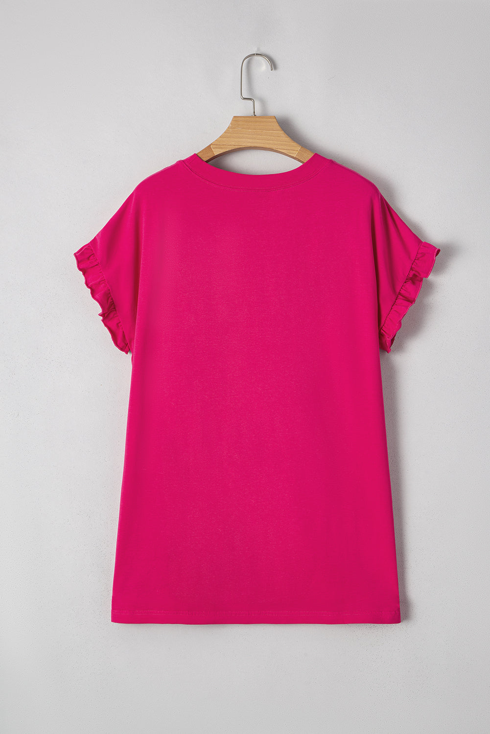 Rose Red Colour Block Ruffled Crew Neck Loose Fit T Shirt eAura