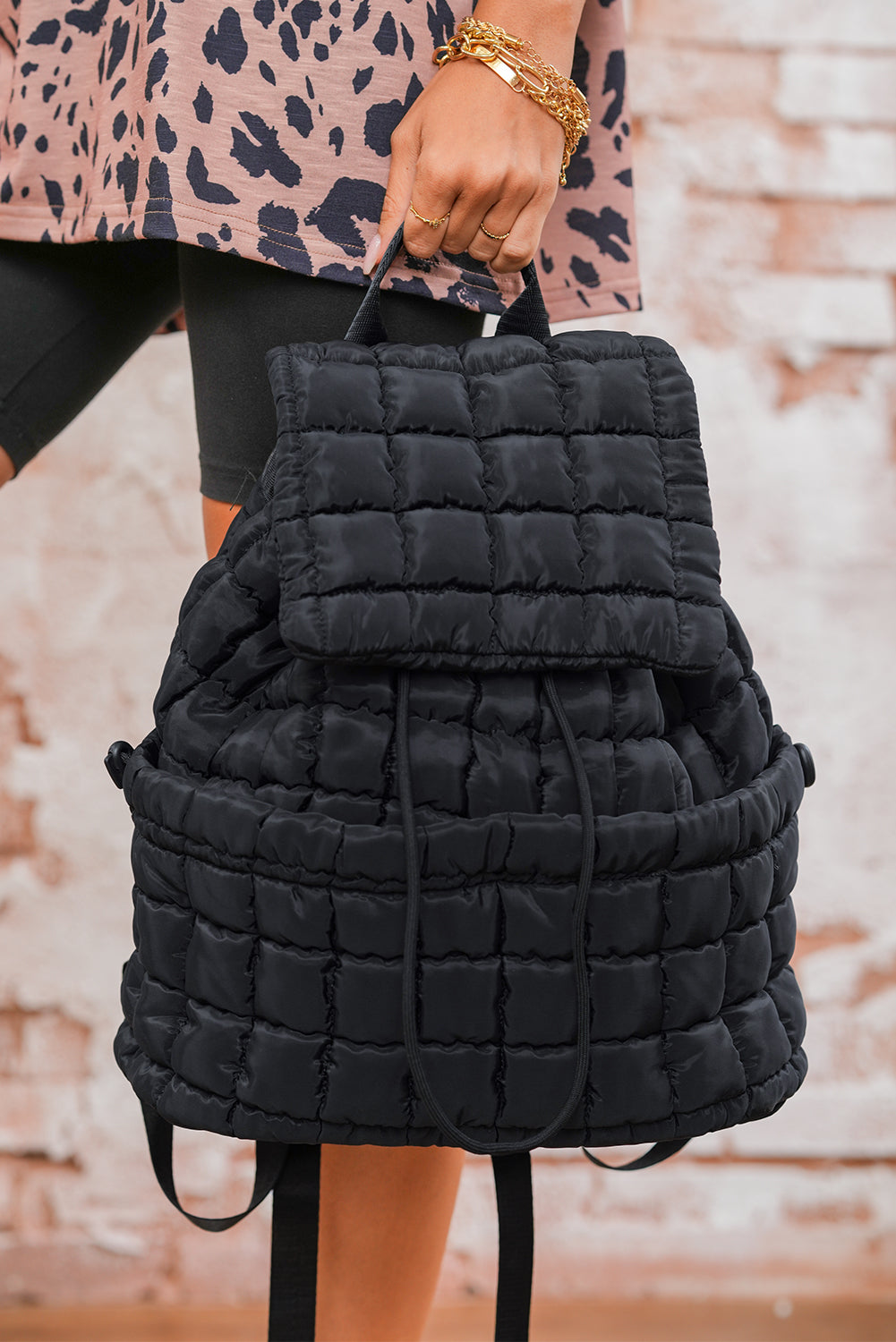 Dusk Blue Solid Flapped Quilted Puffer Backpack