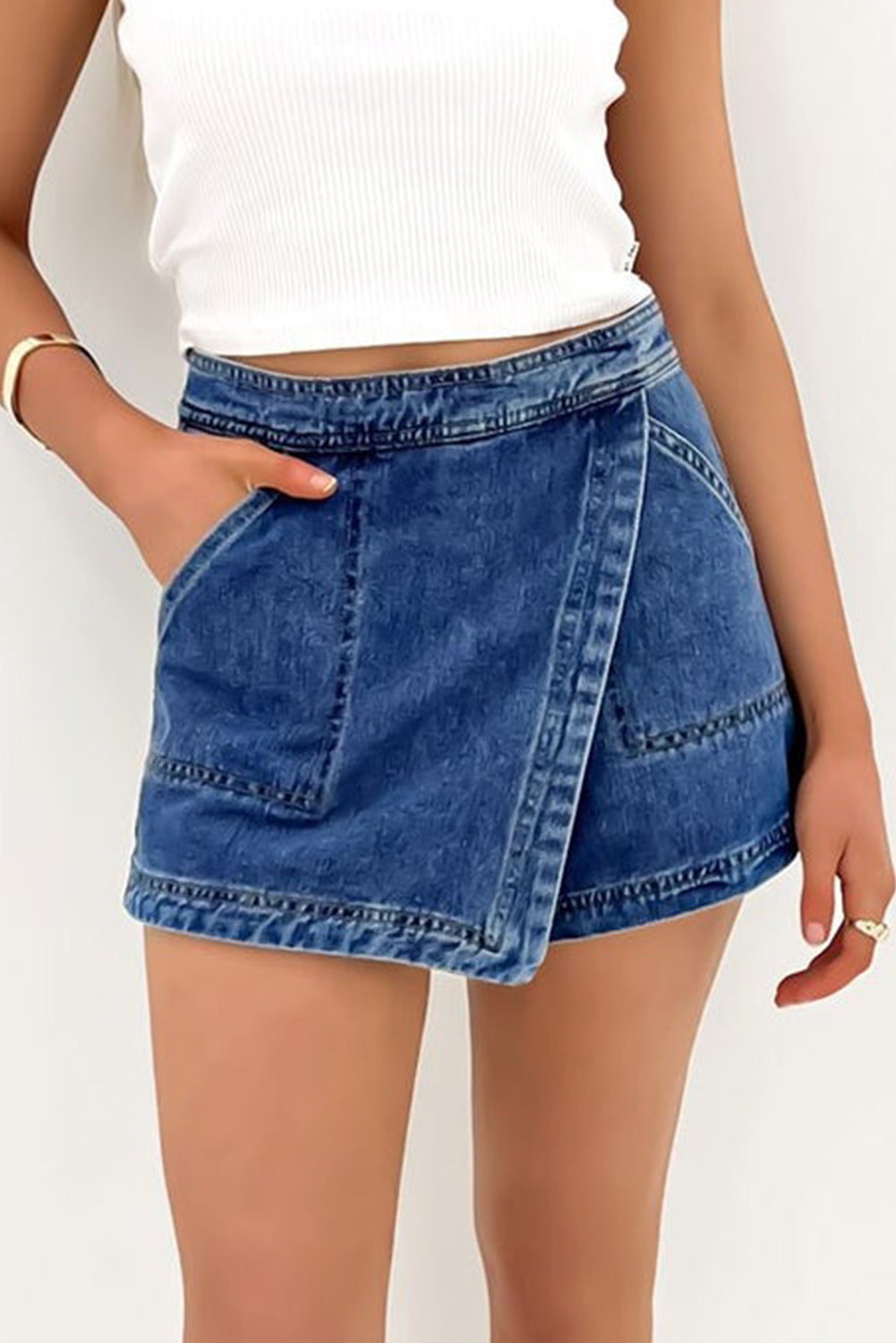 Ashleigh Blue Faux Wrapped Mini Denim Skort eAura