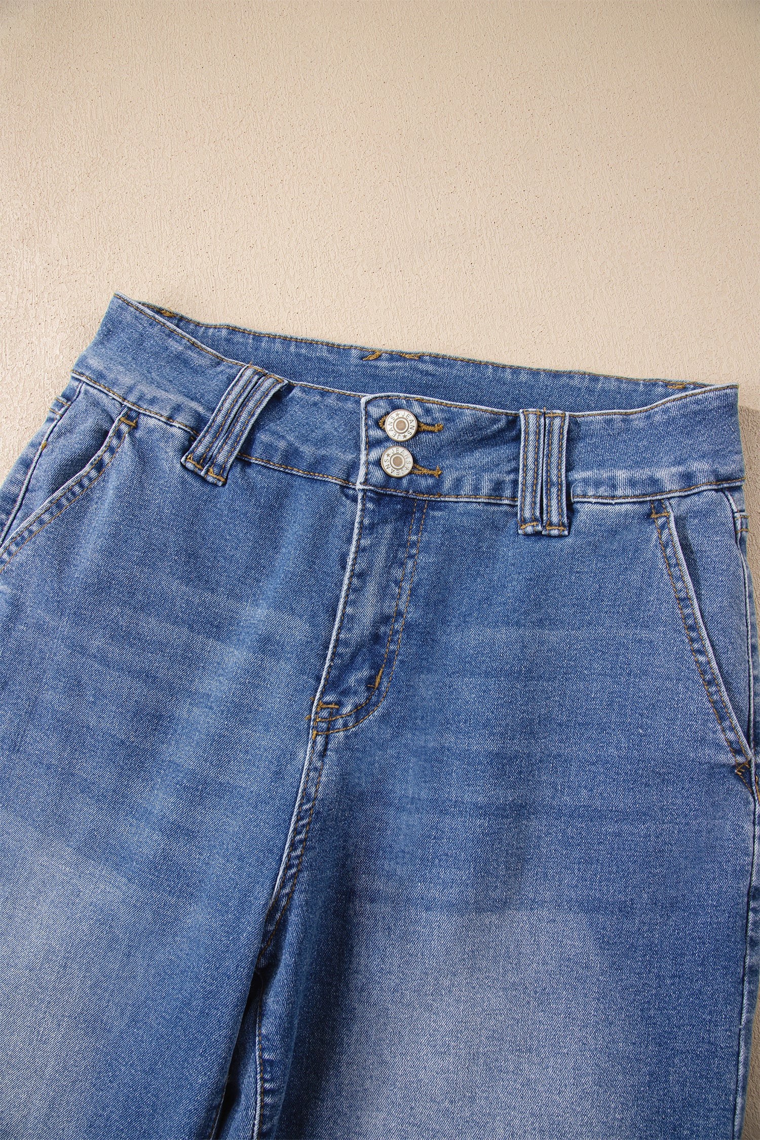 Double Button Zip Fly Straight Leg Jeans - Bottoms/Jeans