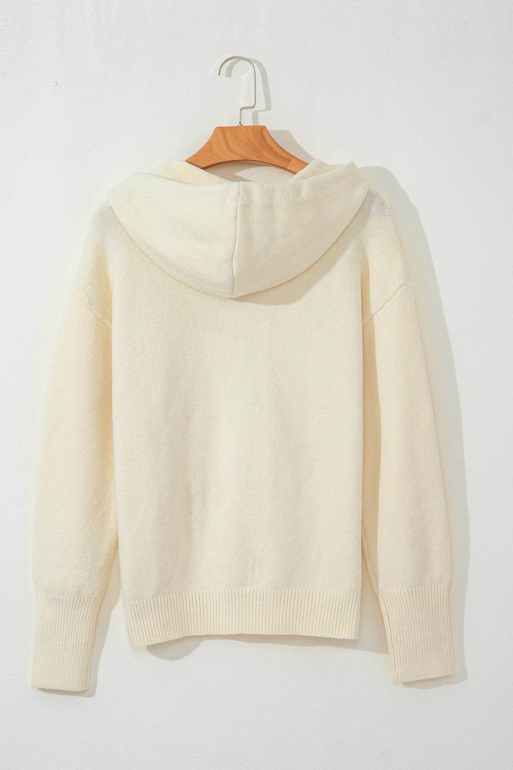 Medium Grey Drawstring Hooded Button Up Drop Shoulder Sweater Cardigan eAura
