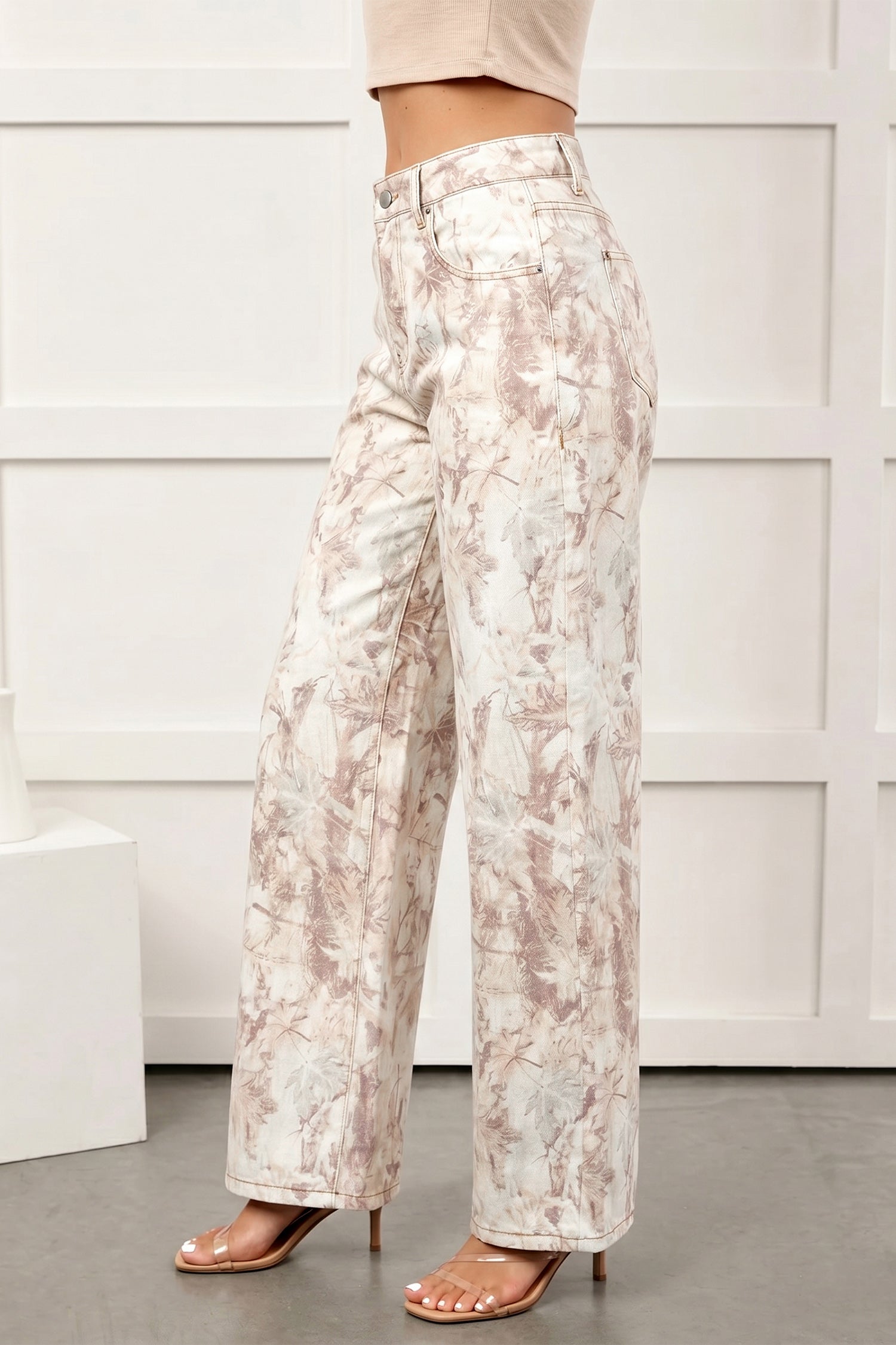 Woodland Camo Tummy Control Denim Wide Leg Jeans – Khaki