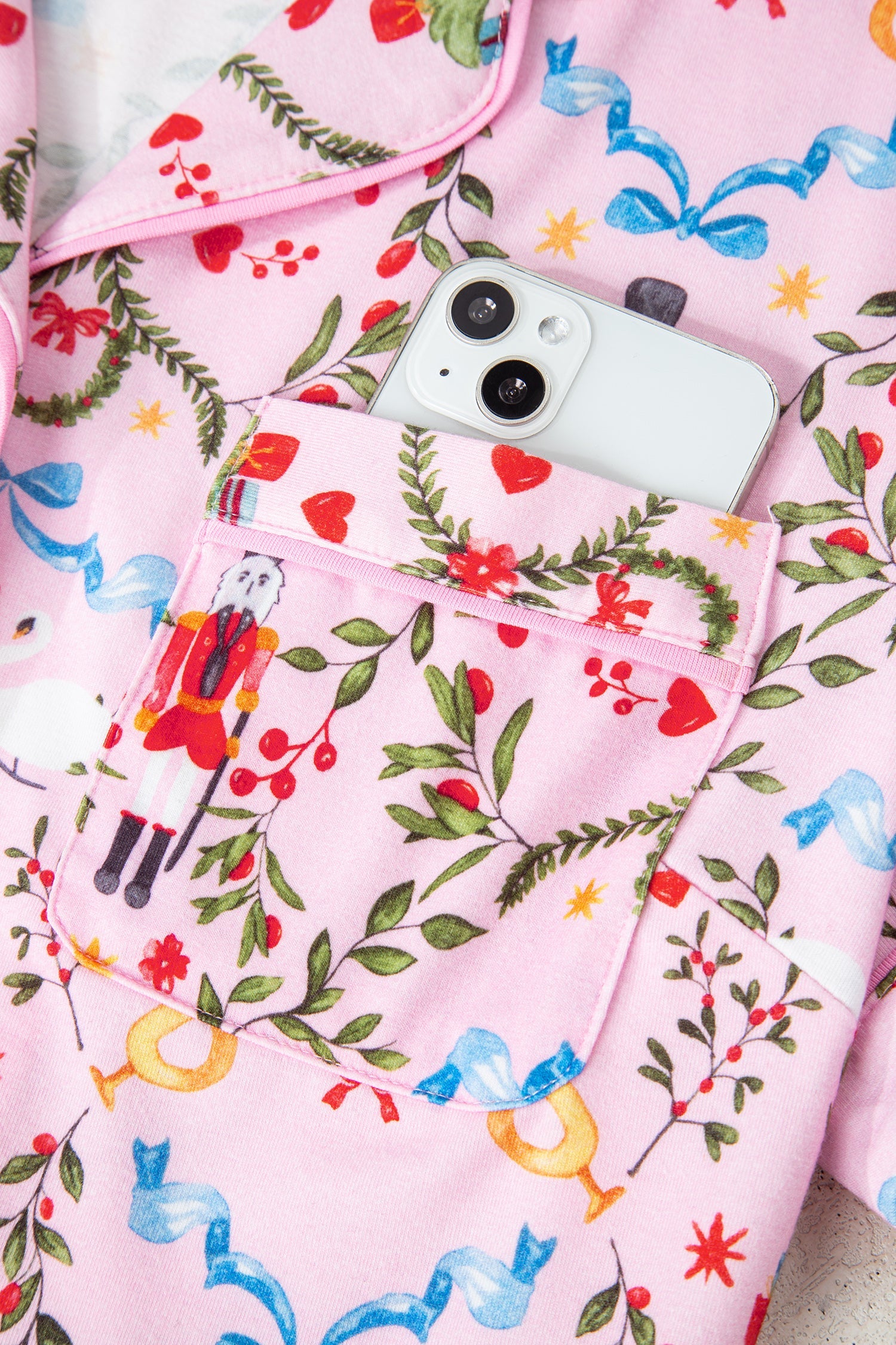 Nutcracker Doll Christmas Print Ribbon Tie Waist Short 2pcs Pajama Set - Loungewear & Sleepwear/Sleepwear