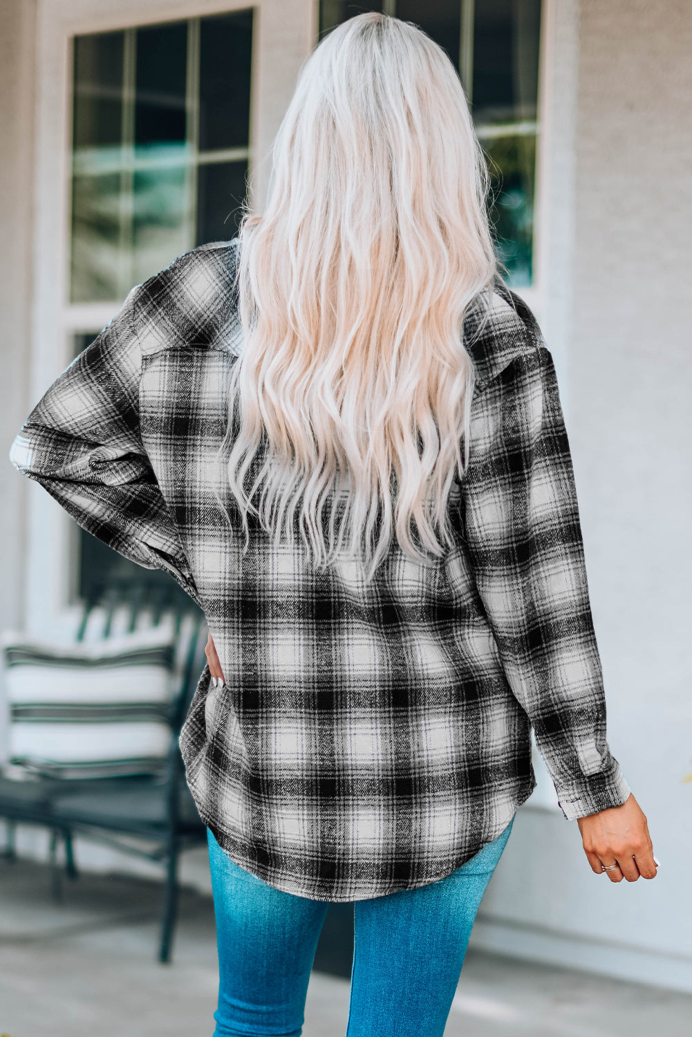 Brown Buttons Pocketed Plaid Shacket BB Fashion Outlet